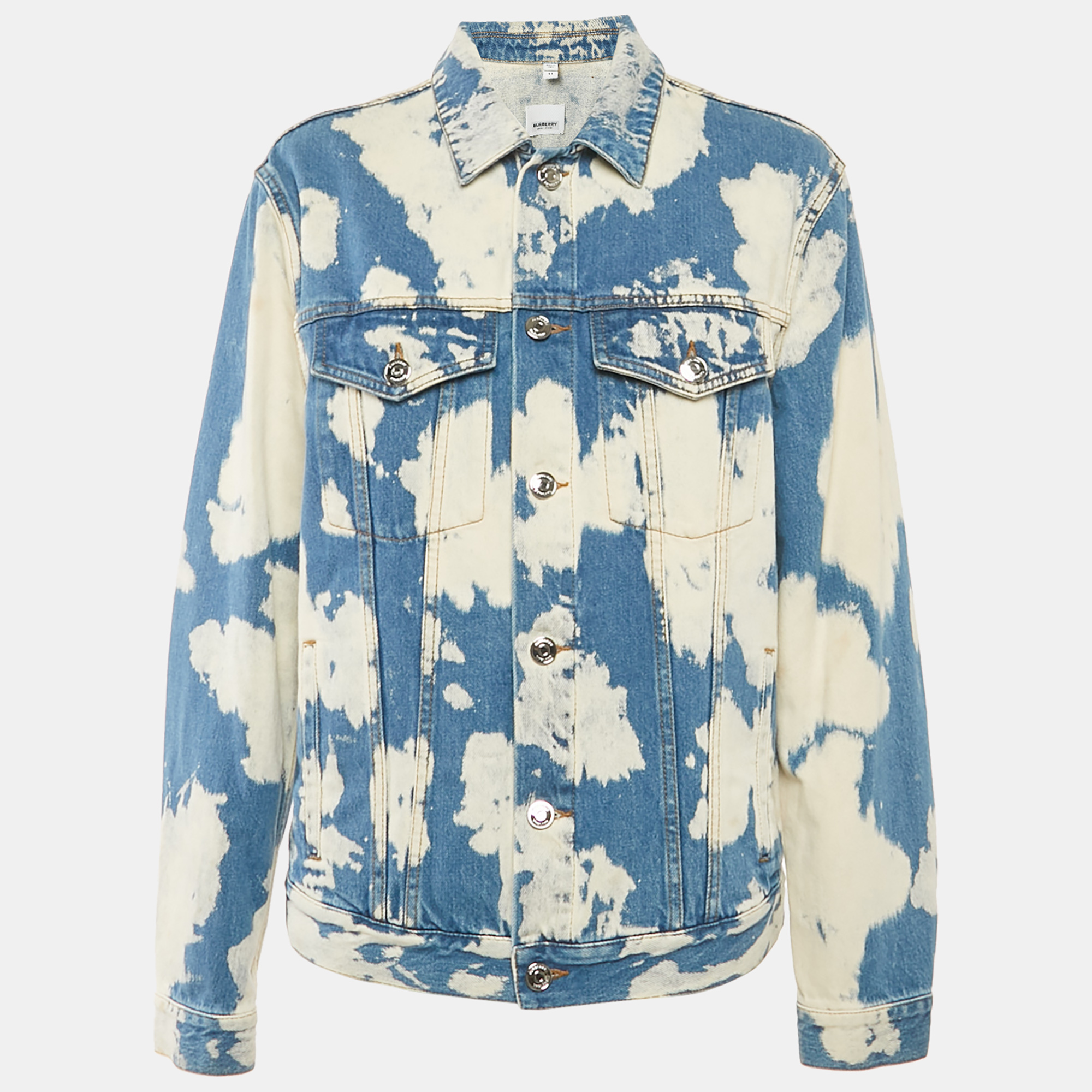 

Burberry Blue Bleached Denim Leather Trim Jacket L, Black
