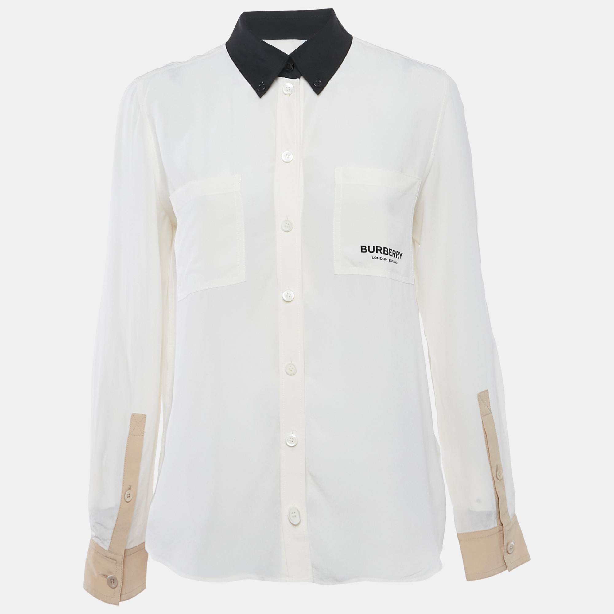 Pre-owned Burberry Natural White Button Front Annette Shirt S