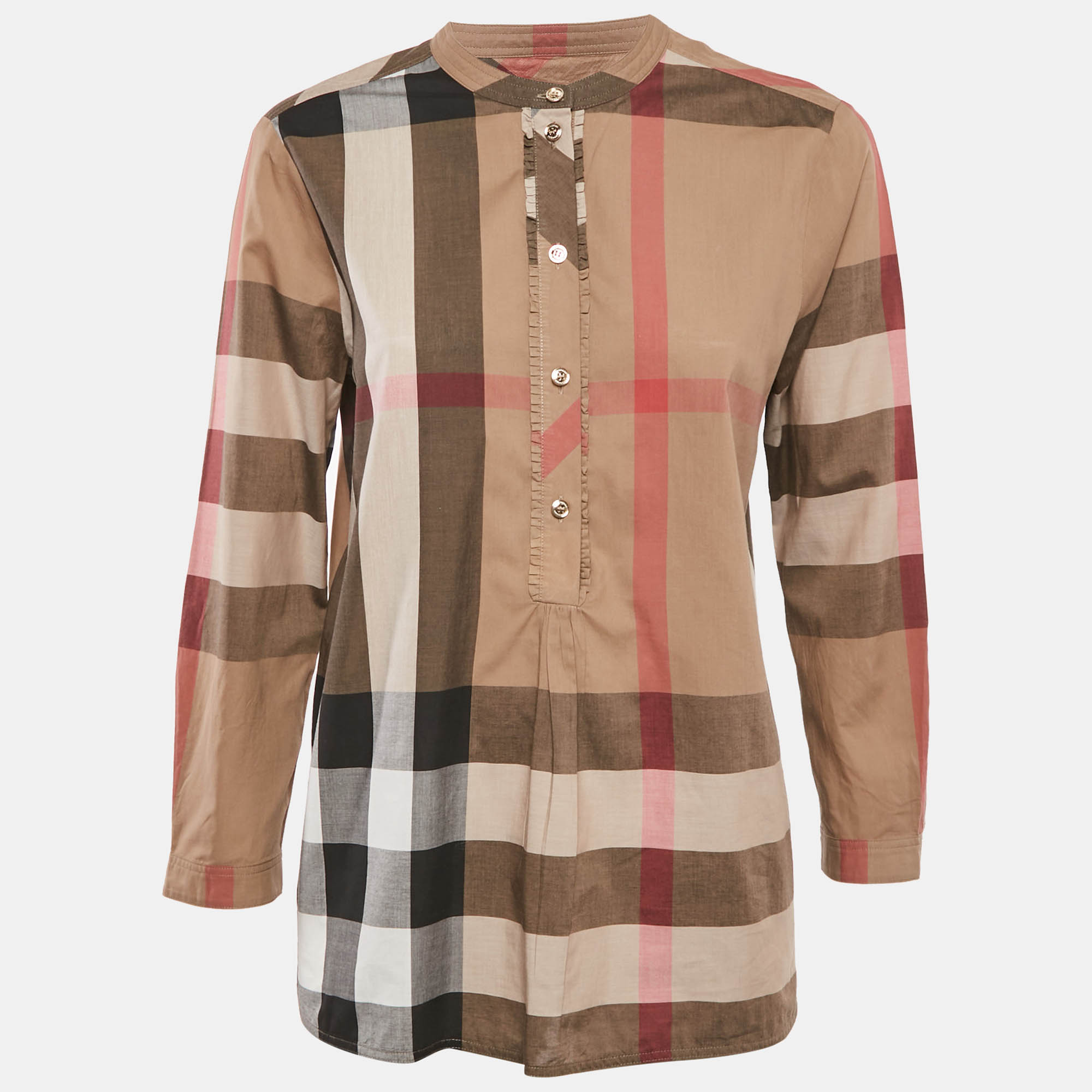 

Burberry Beige Checked Cotton Half Placket Tunic M