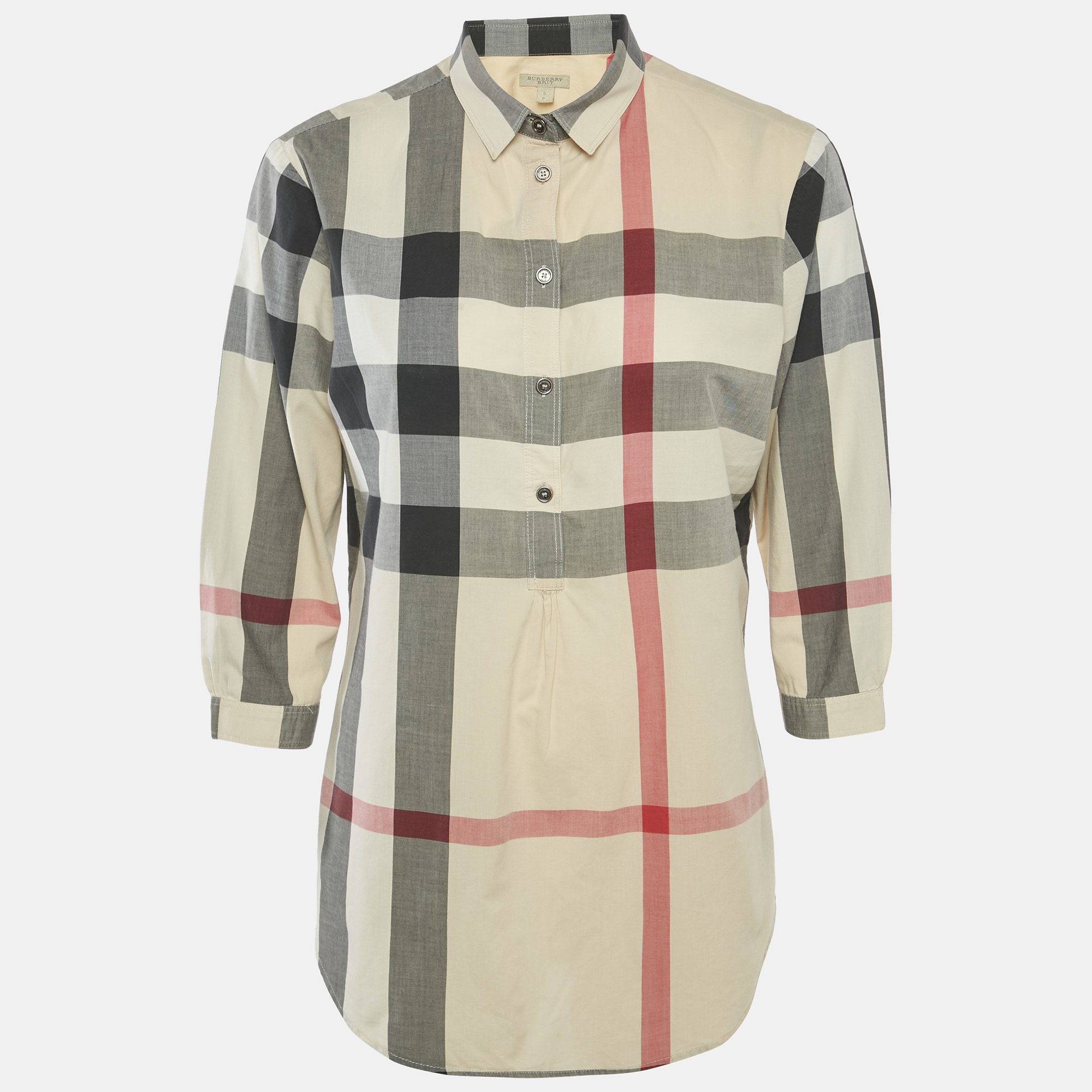 Pre-owned Burberry Brit Beige Checks Cotton Tunic S