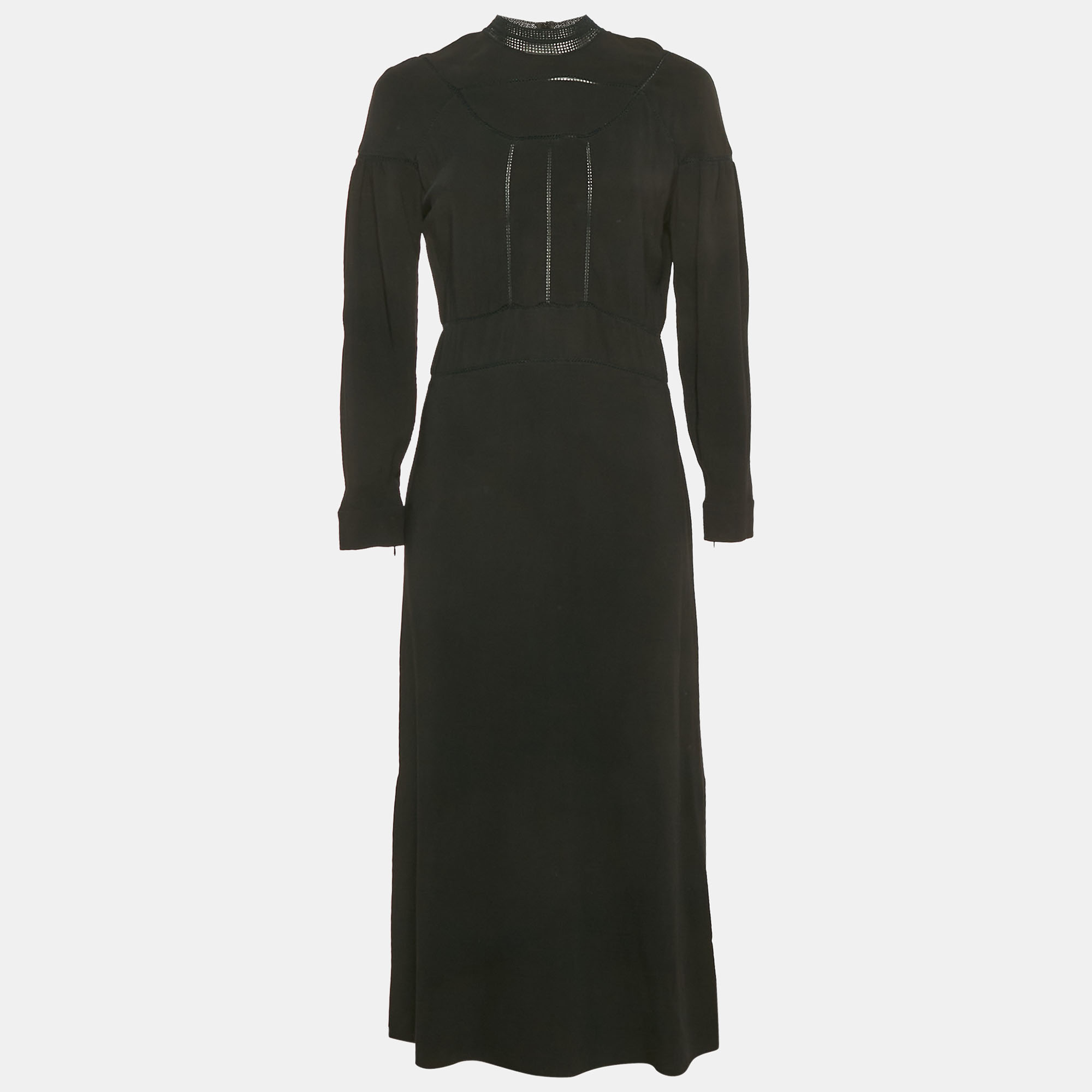 Pre-owned Burberry Black Crepe Lace Inserts Midi Dress S
