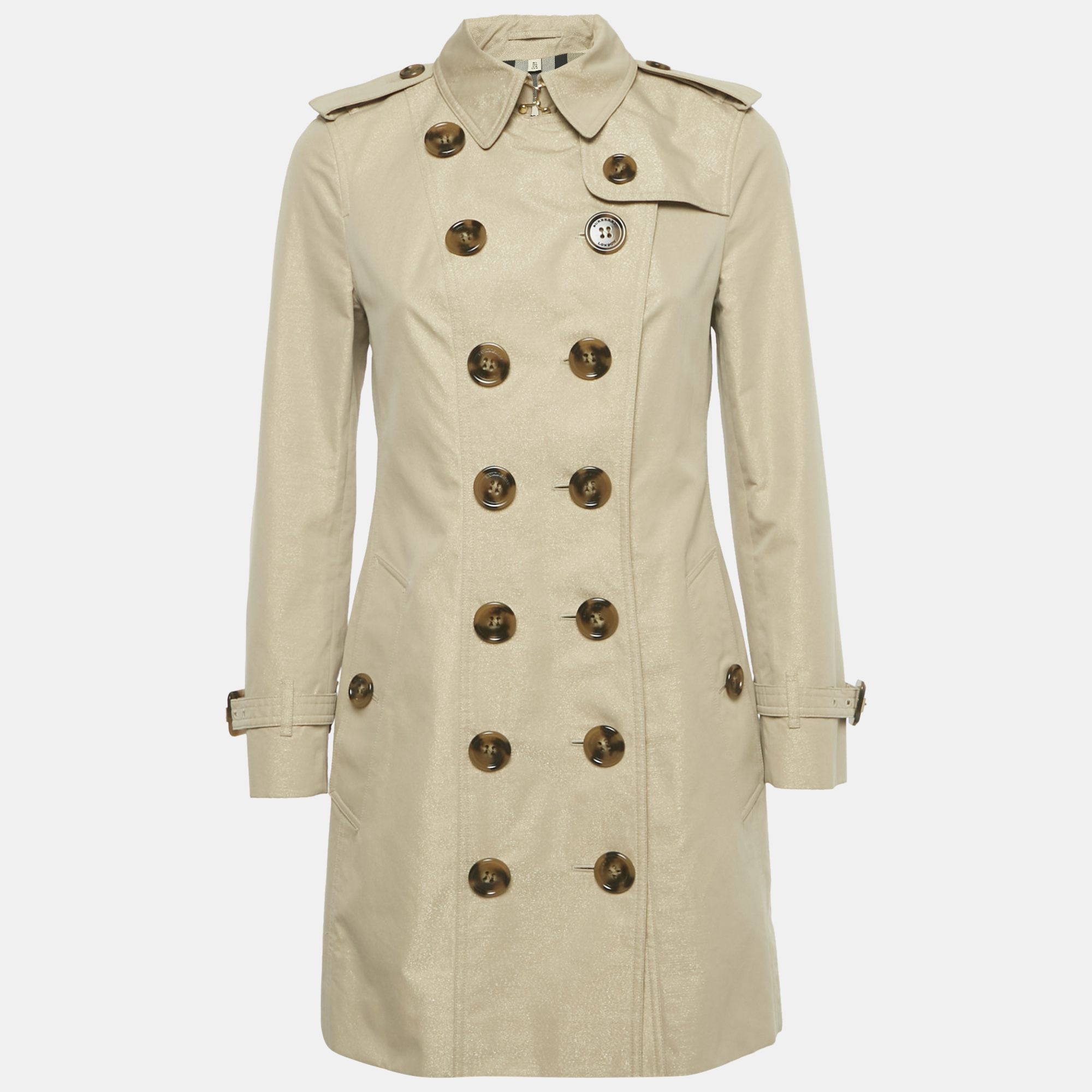 

Burberry Beige/Gold Lurex Cotton Double Breasted Trench Coat S