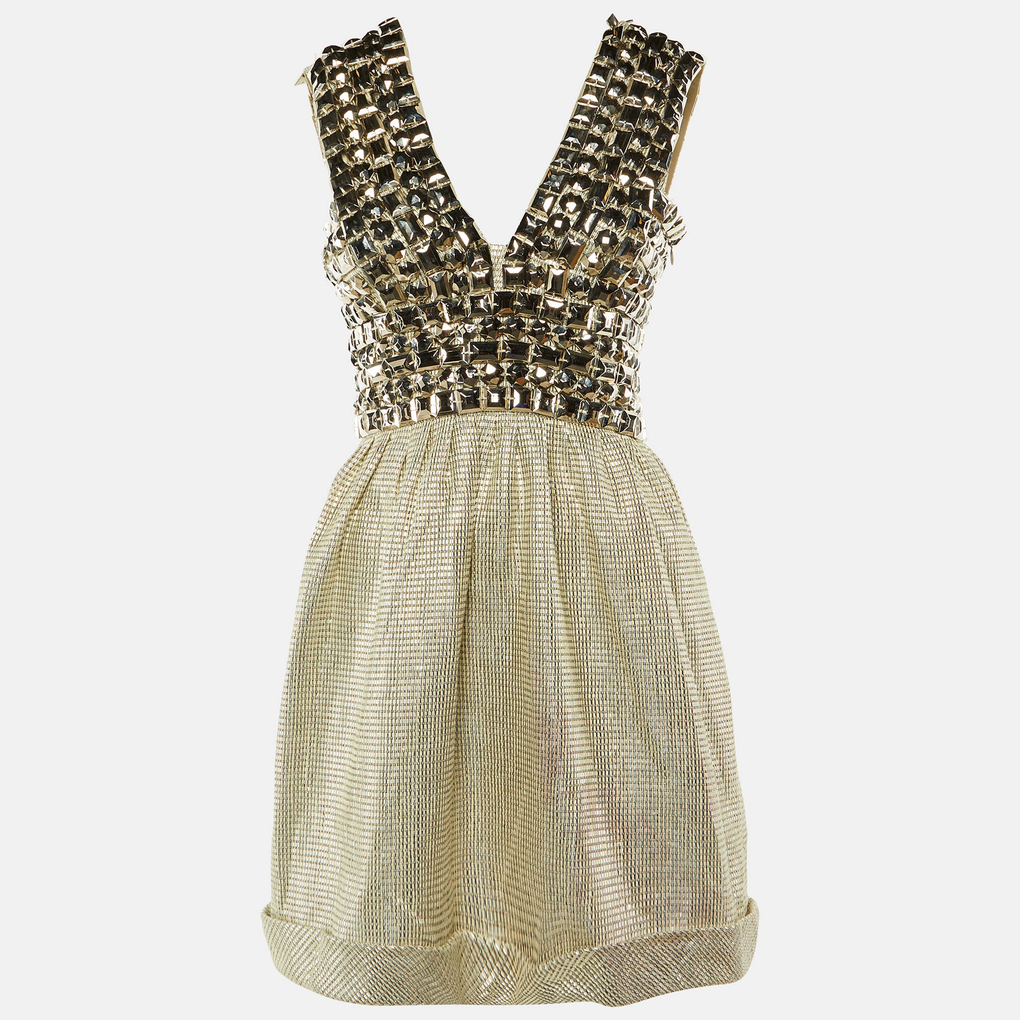 

Burberry Metallic Studded Cotton Lurex V-Neck Mini Dress S