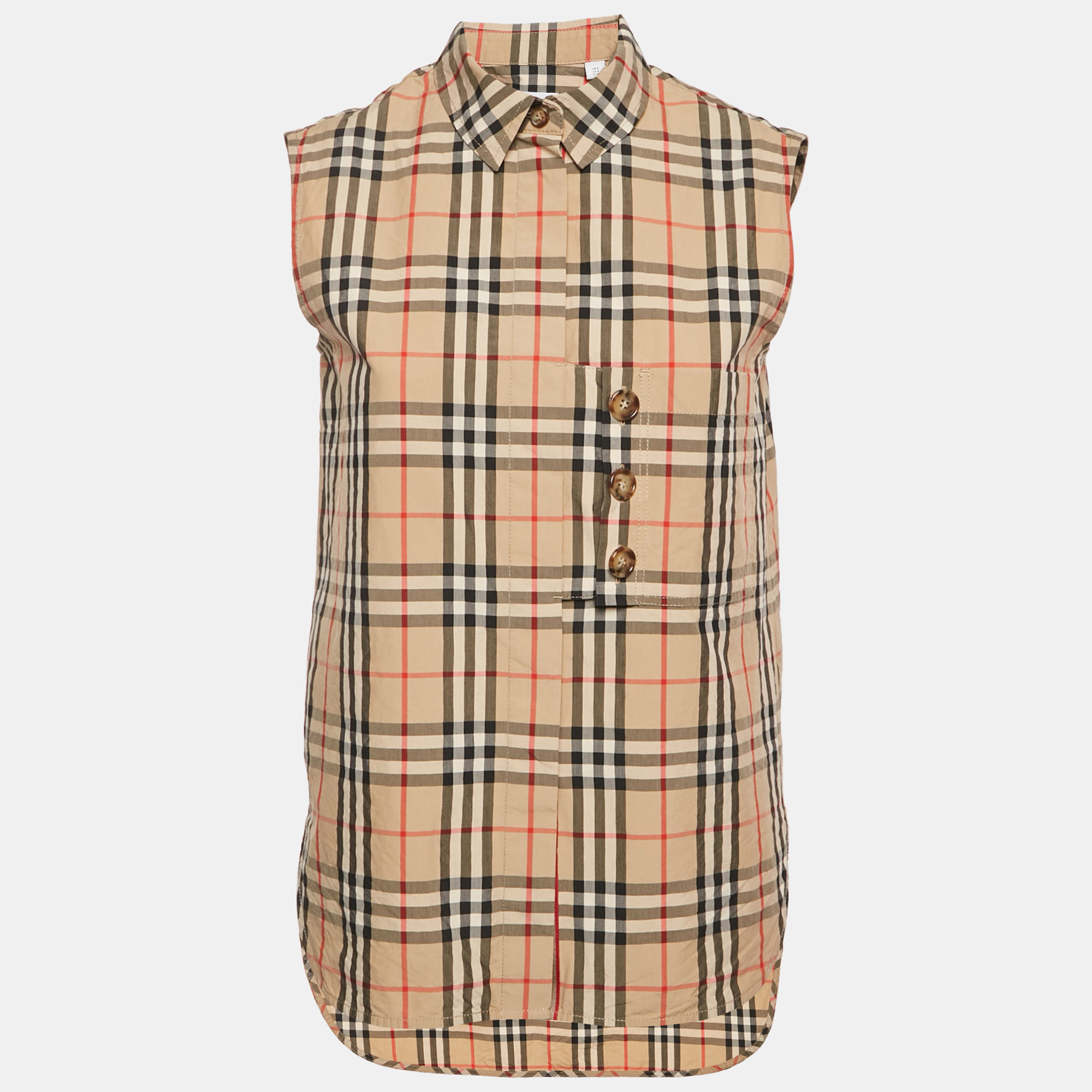 

Burberry Beige Beige Checks Cotton Sleeveless Shirt S