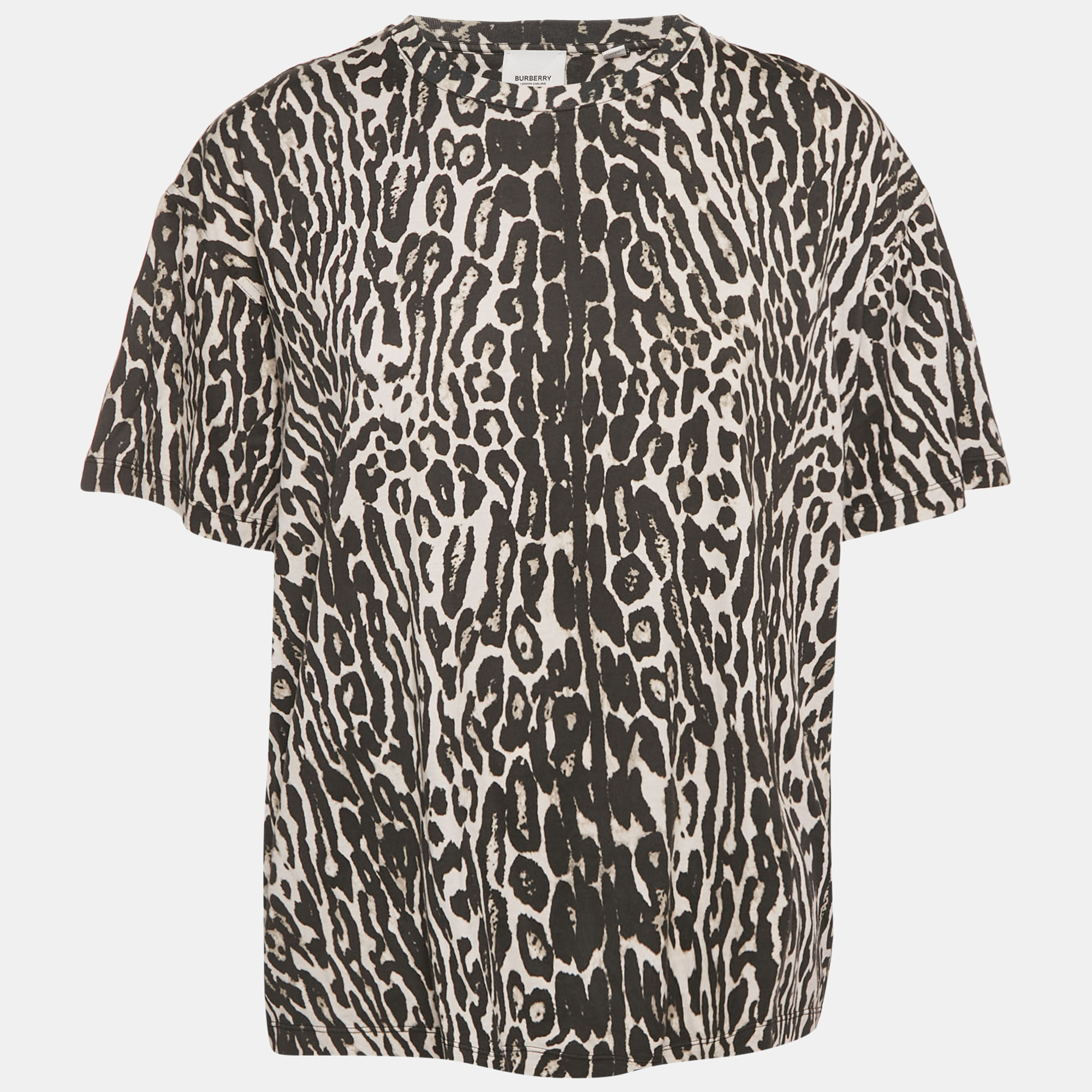 

Burberry Monochrome Leopard Print Jersey T-Shirt S, Black