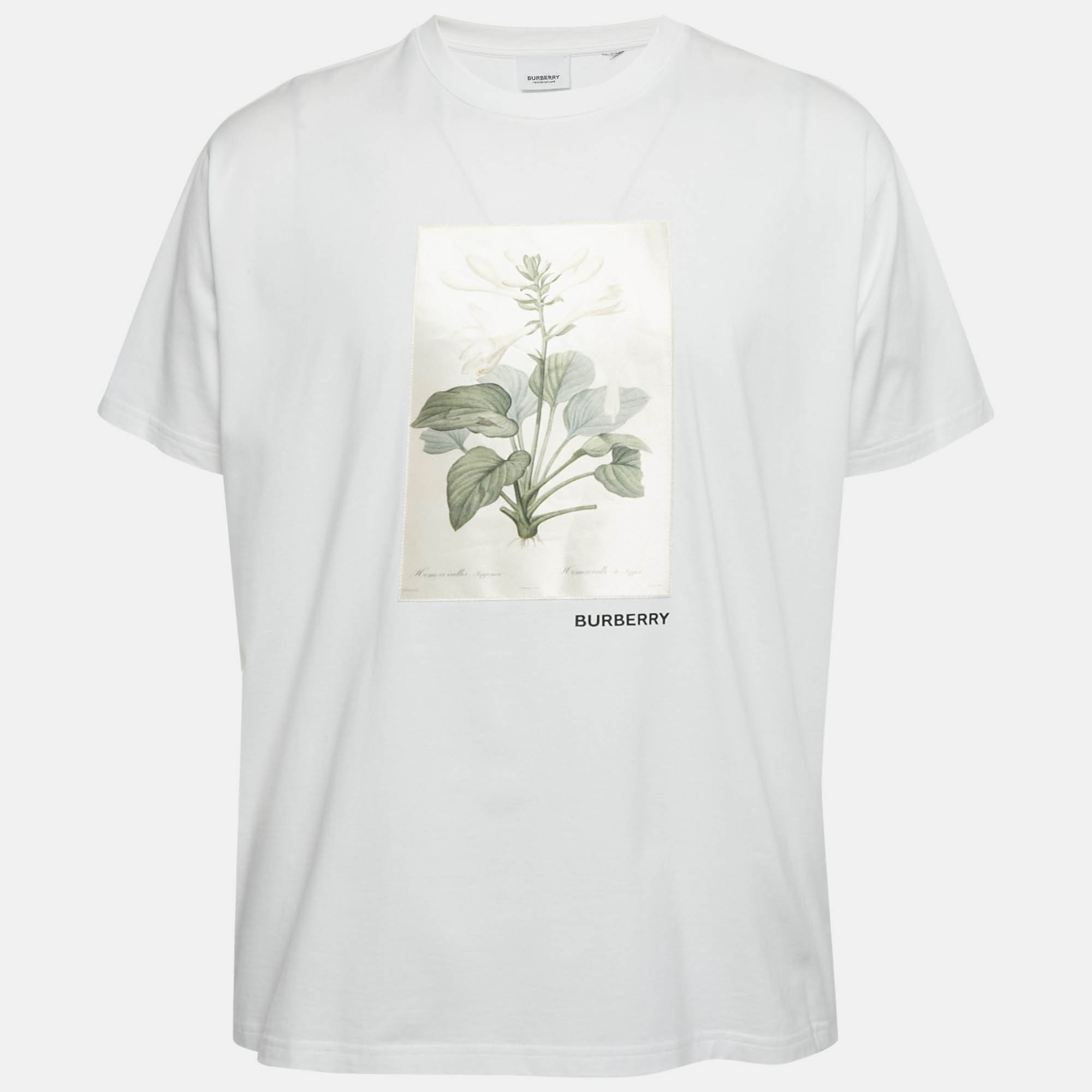 Pre-owned Burberry White Botanical Sketch Print Applique Cotton T-shirt Xl