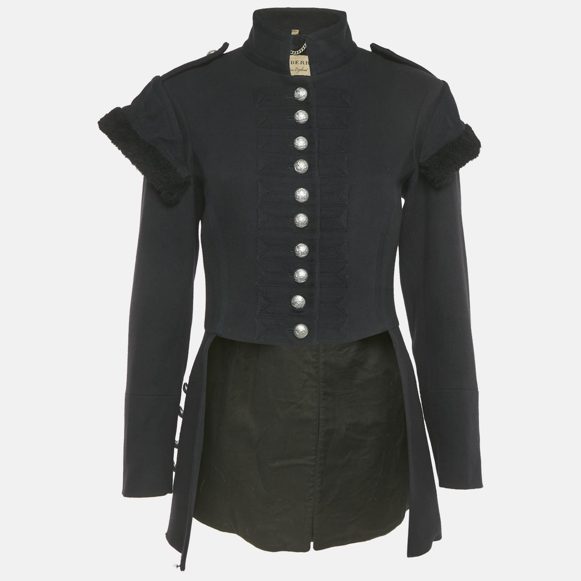 

Burberry Navy Blue Felt Baschurch Military Style Tail Jacket S