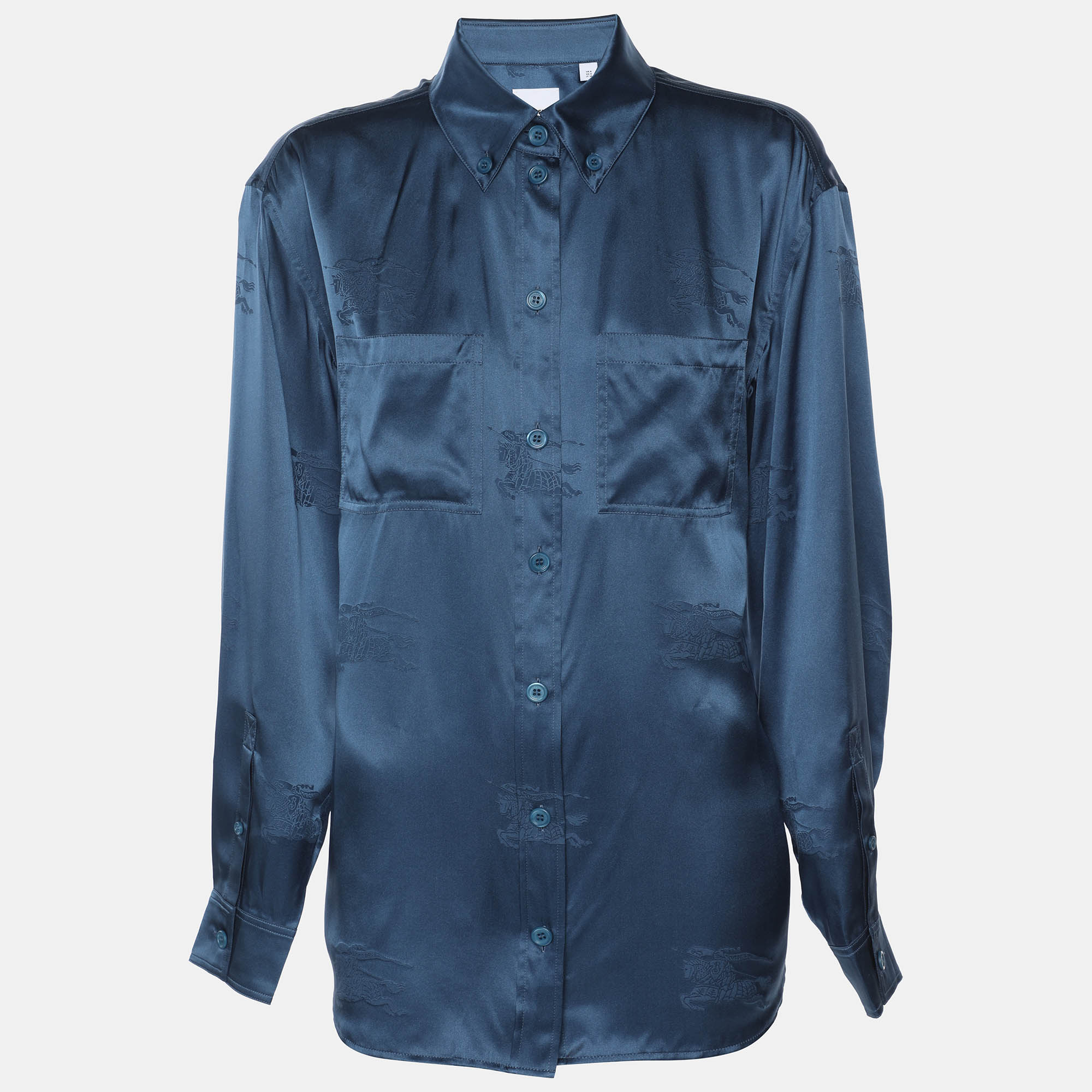 

Burberry Midnight Blue Satin Logo Long Sleeve Shirt S