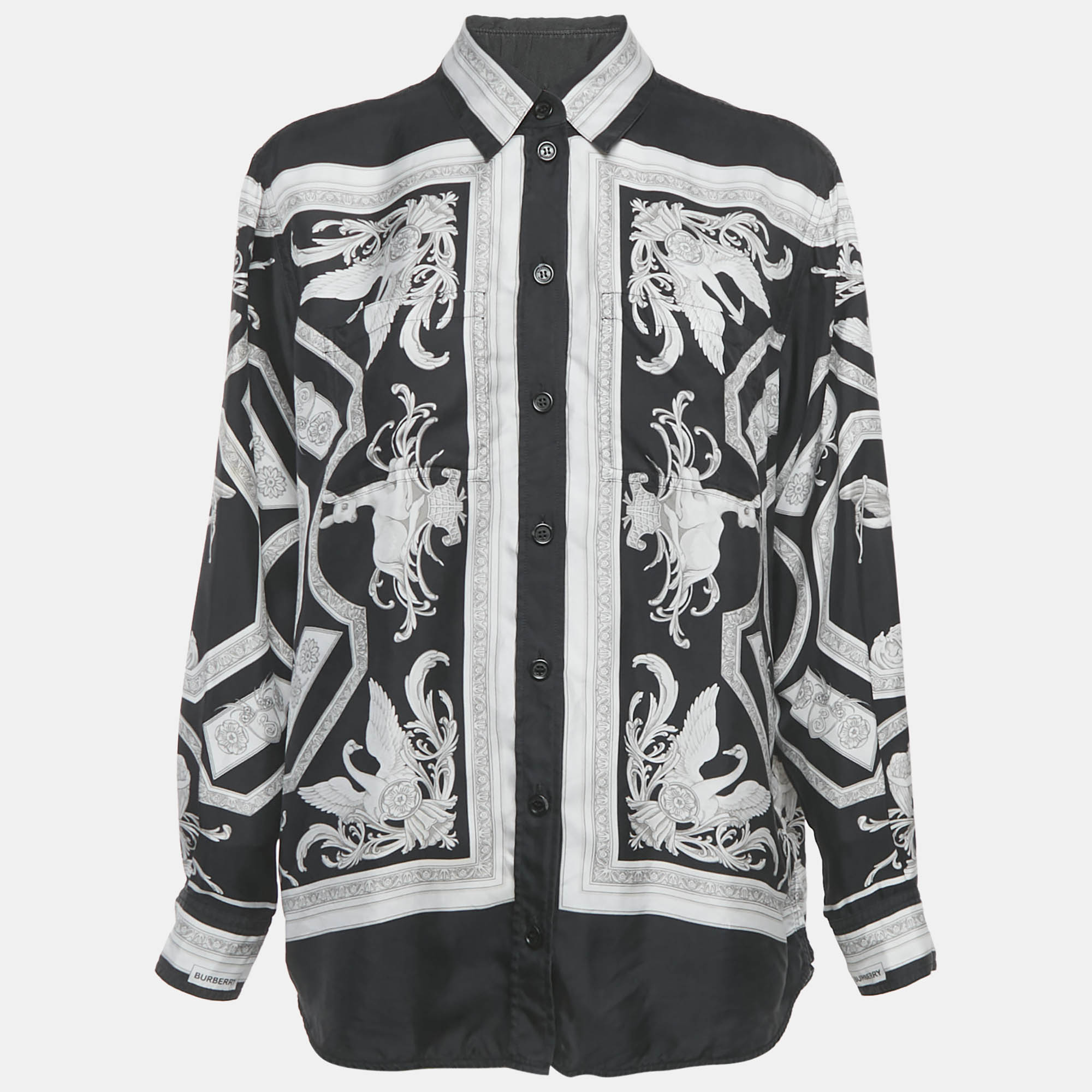 

Burberry Black Statue Print Silk Blouse S