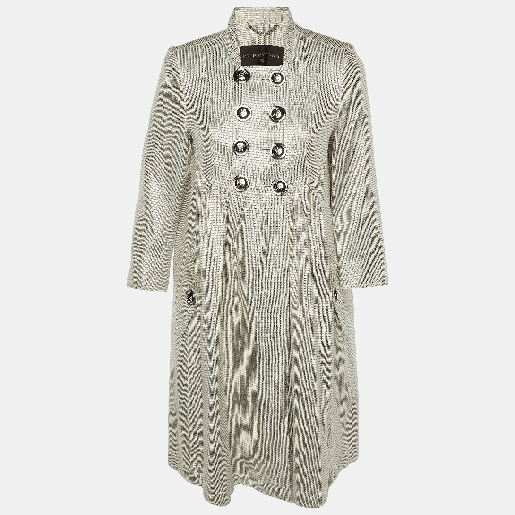 

Burberry Silver Lurex Detail Double Breasted Coat M