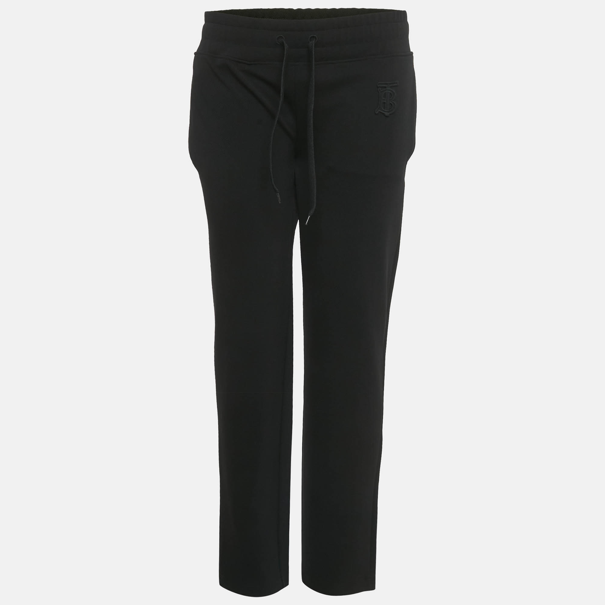 

Burberry Black TB Embroidered Crepe Gresham Drawstring Trousers S