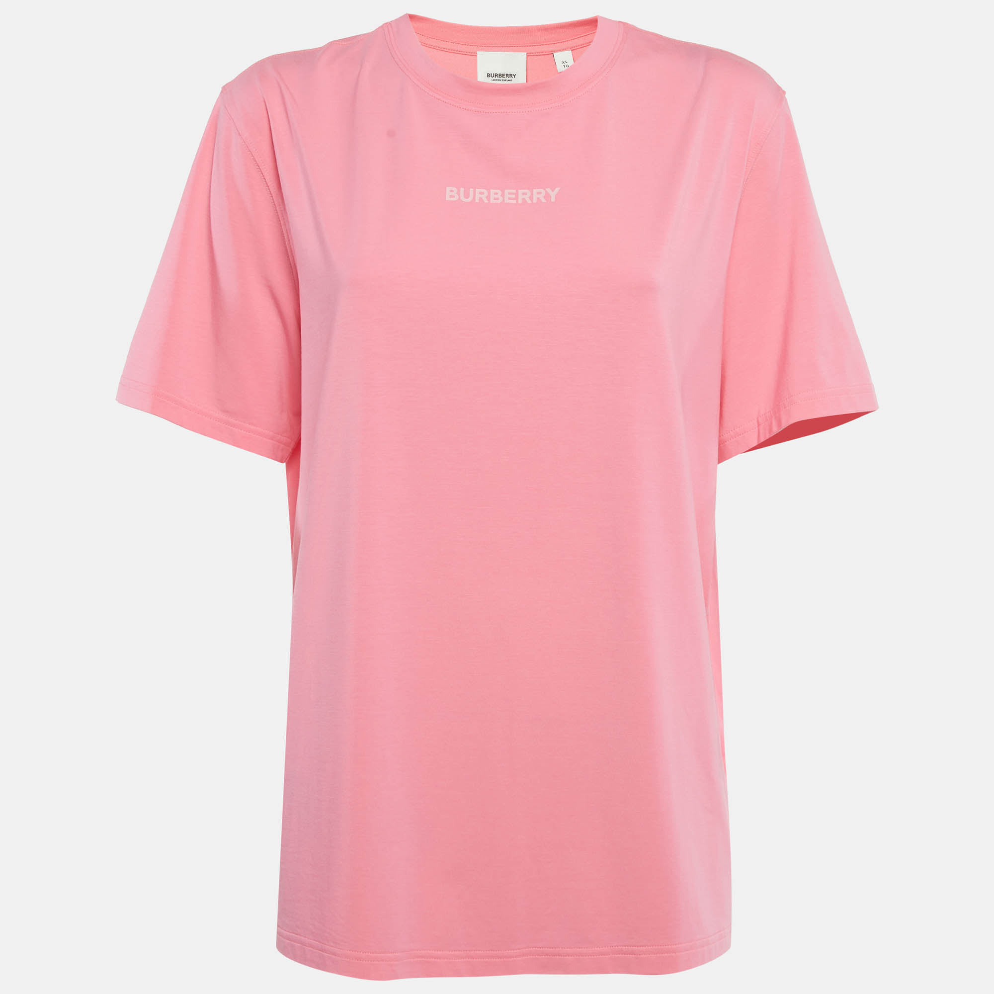 

Burberry Pink Logo Print Cotton and Modal Crew Neck T-Shirt XL