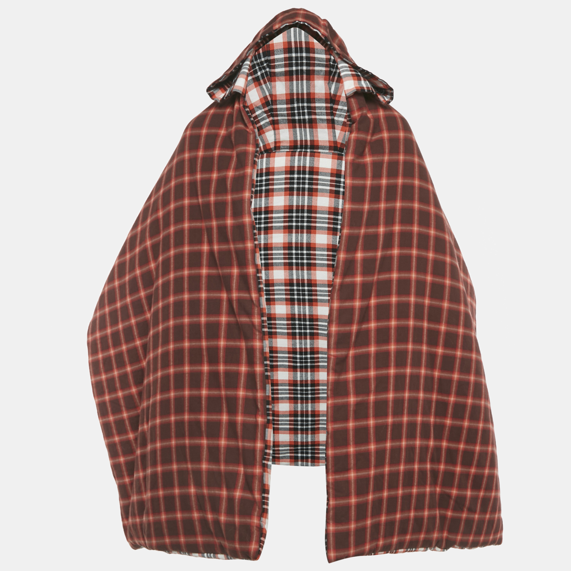 

Burberry Red Tartan Cotton Reversible Hooded Puffer Poncho