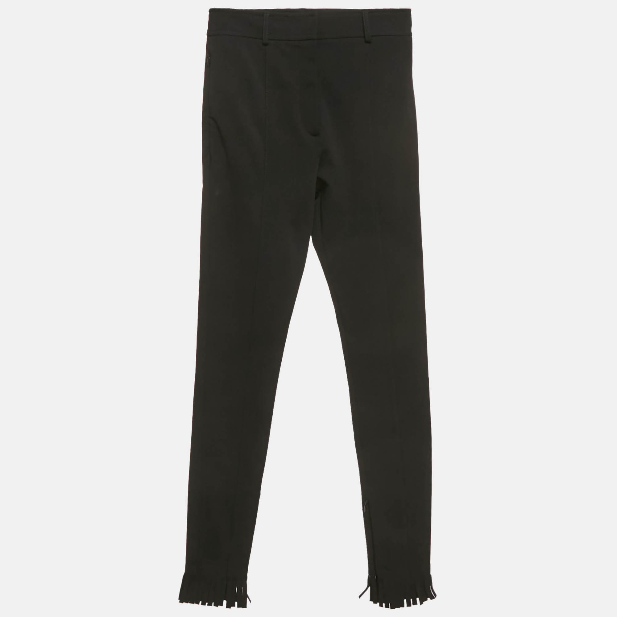 

Burberry Black Crepe Fringed Hem Trousers XS