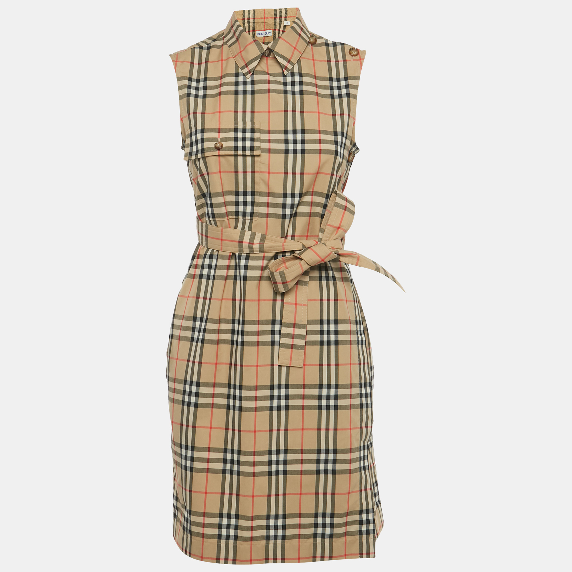 Burberry Beige Vintage Check Print Cotton Wrap Around Mini Dress S
