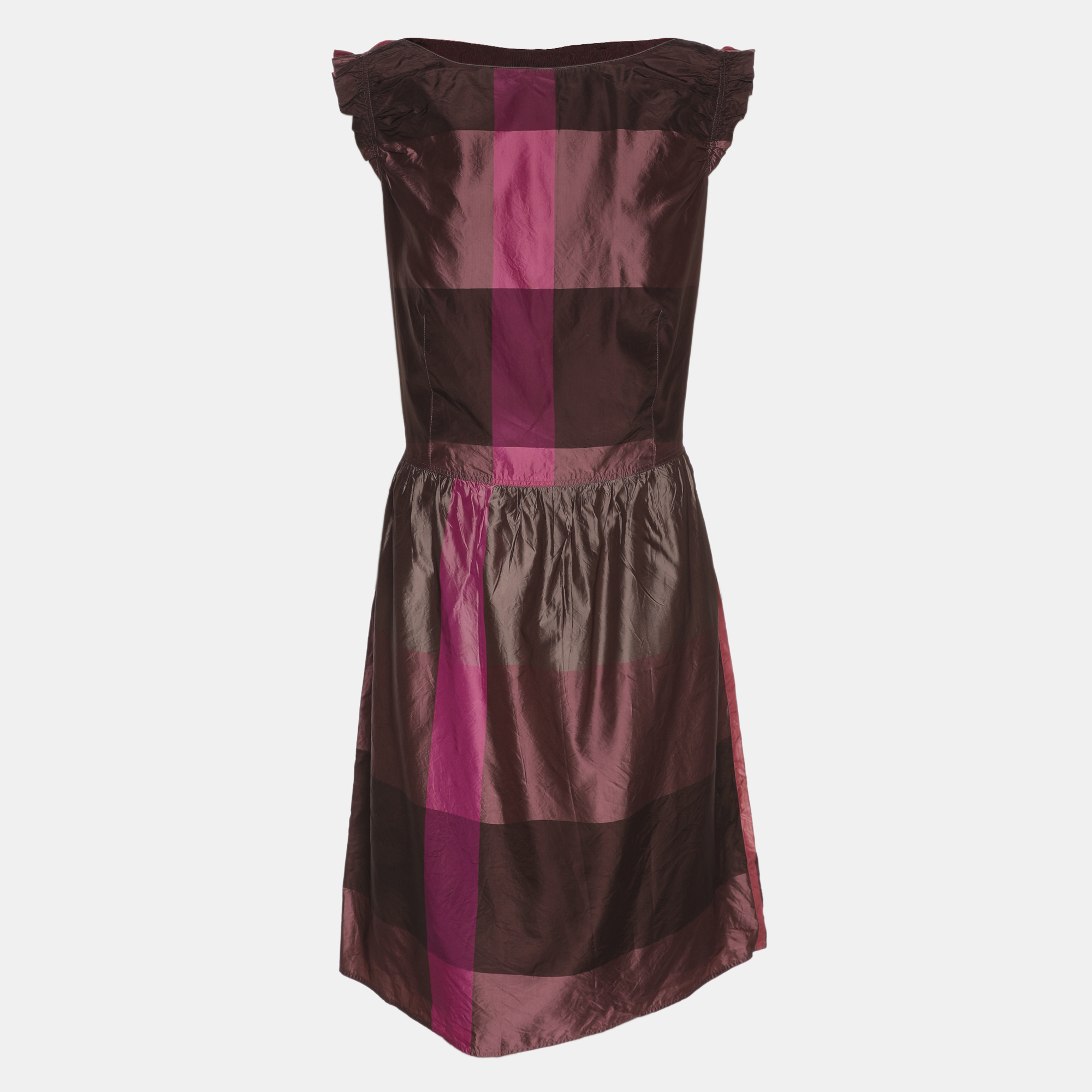 

Burberry Multicolor Satin Sleeveless Midi Dress M