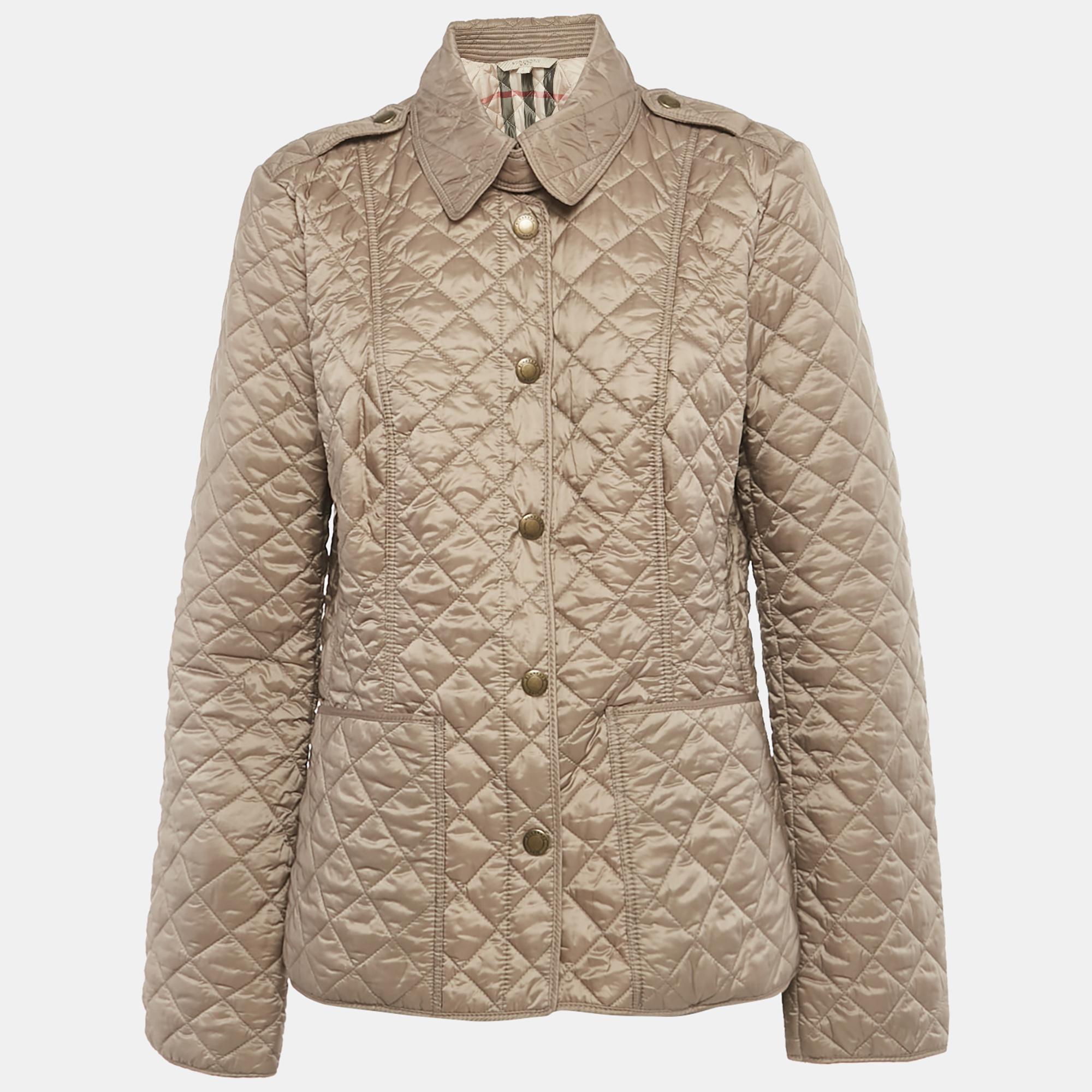 

Burberry Light Brown Nylon Quilted Long Sleeve Jacket L