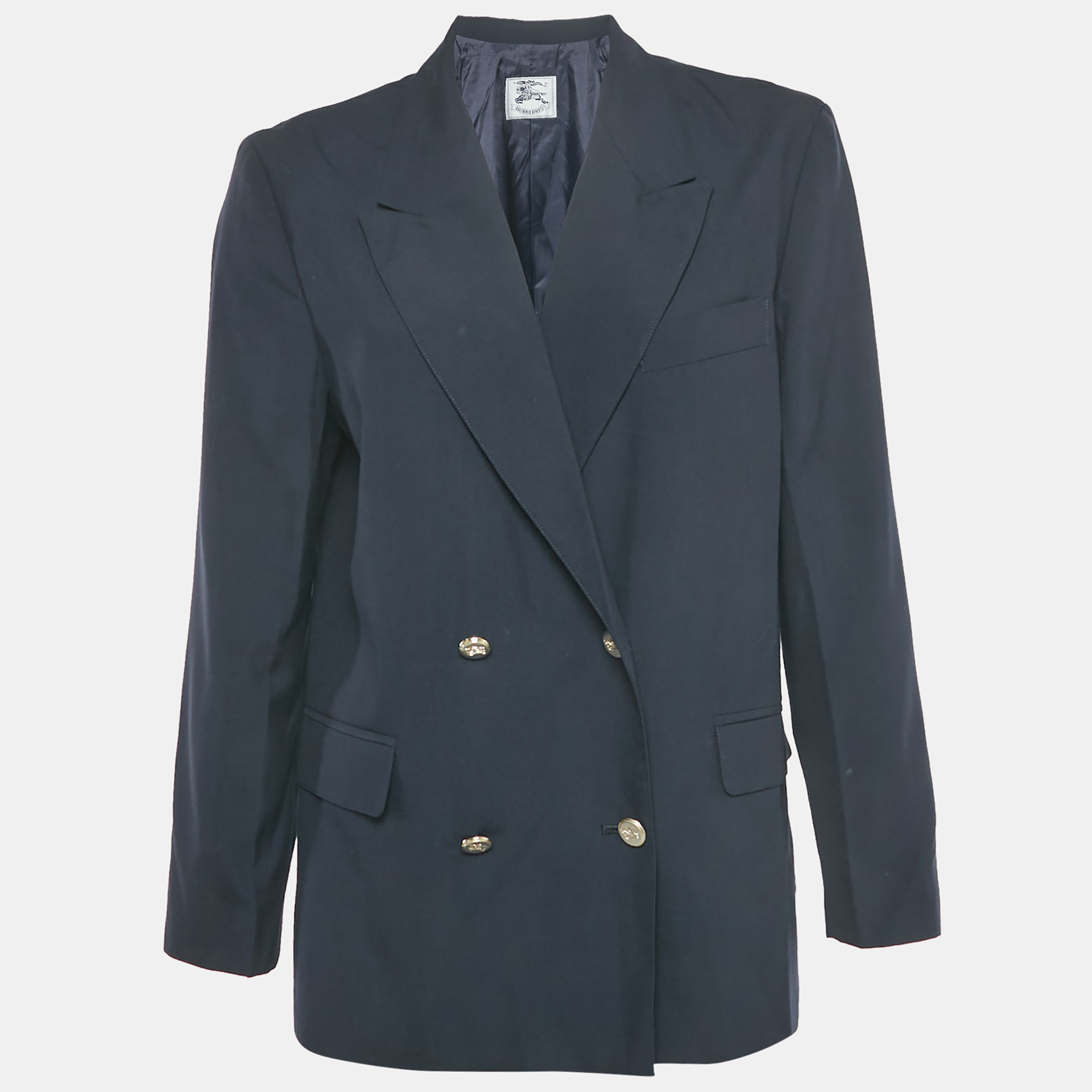 Pre-owned Burberry Navy Blue Wool Blend Double Breasted Blazer Xl