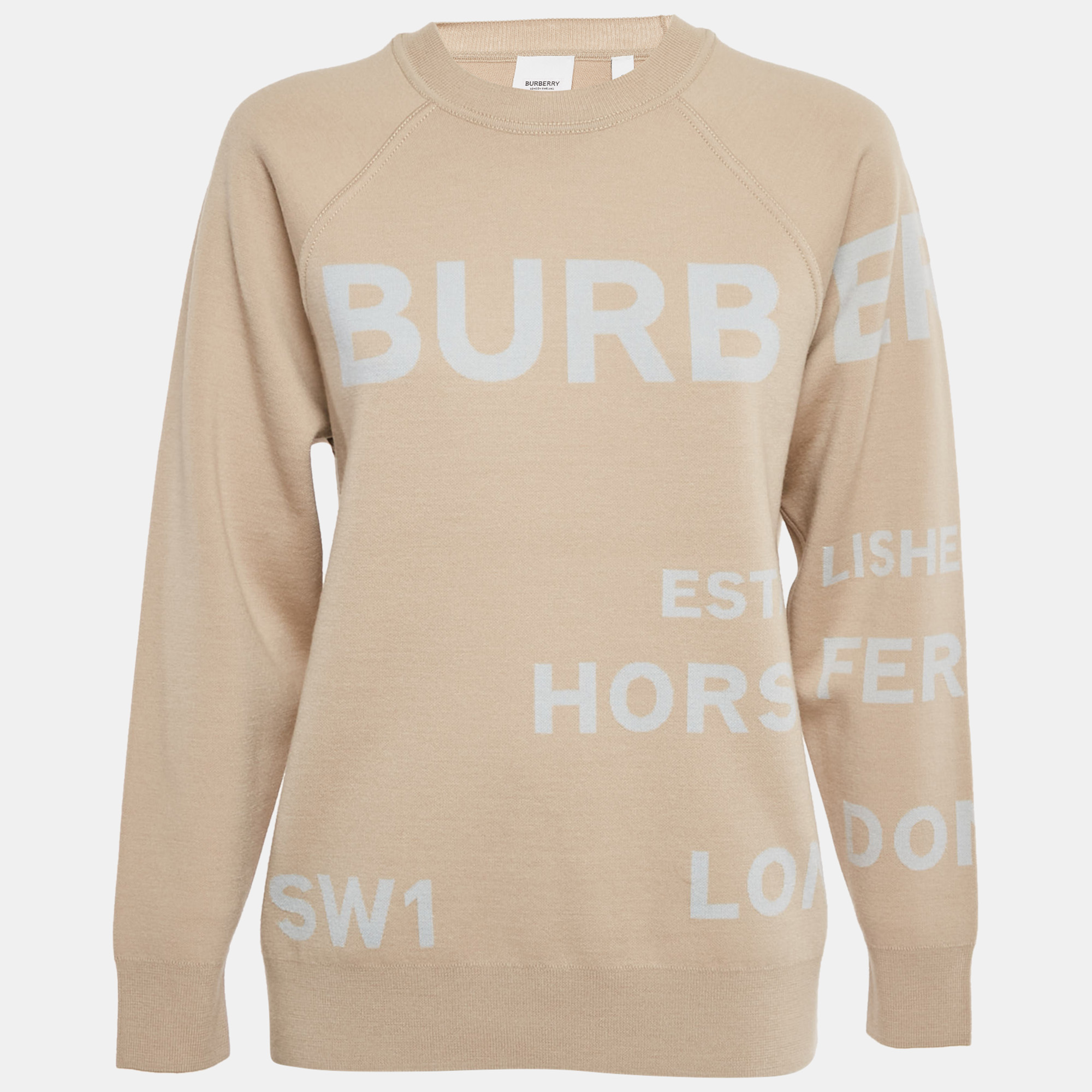 

Burberry Beige Logo Print Wool Crewneck Sweater S