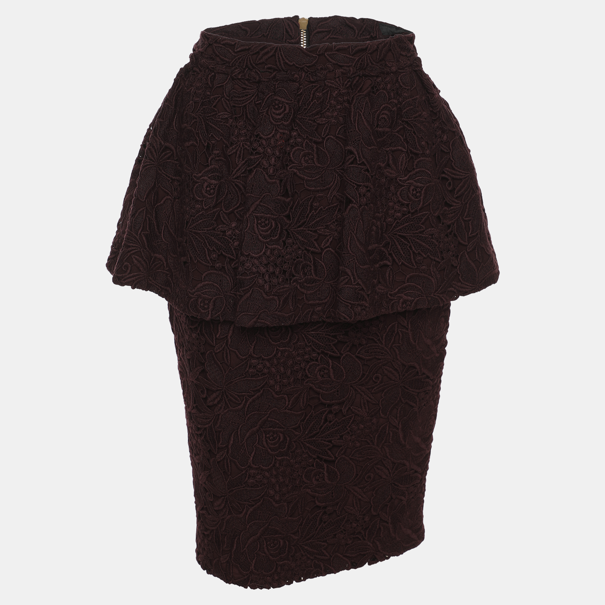 Pre-owned Burberry Burgundy Lace Pencil Skirt S