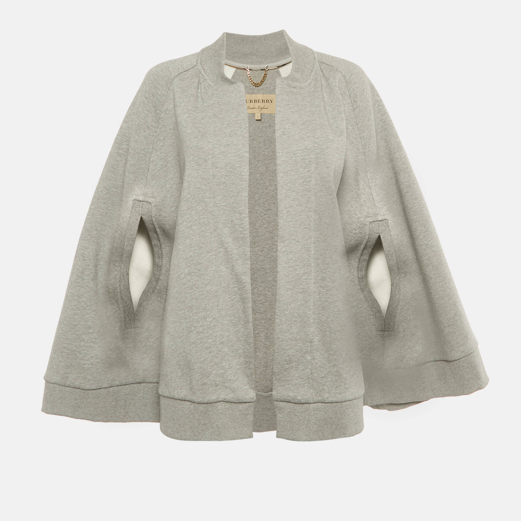 BURBERRY Pre-owned Grey Cotton Fish Applique Cape Jacket S In Gray