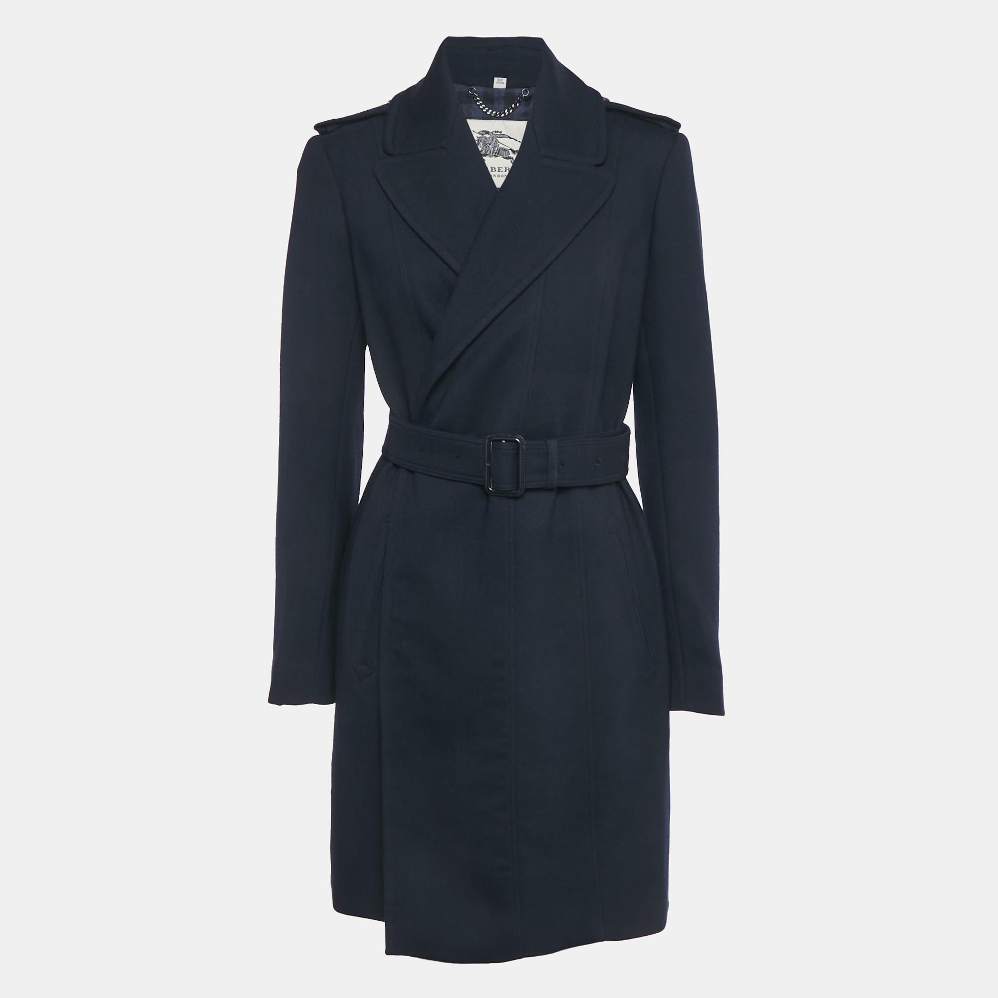 

Burberry Navy Blue Crepe & Wool Mid Length Coat M