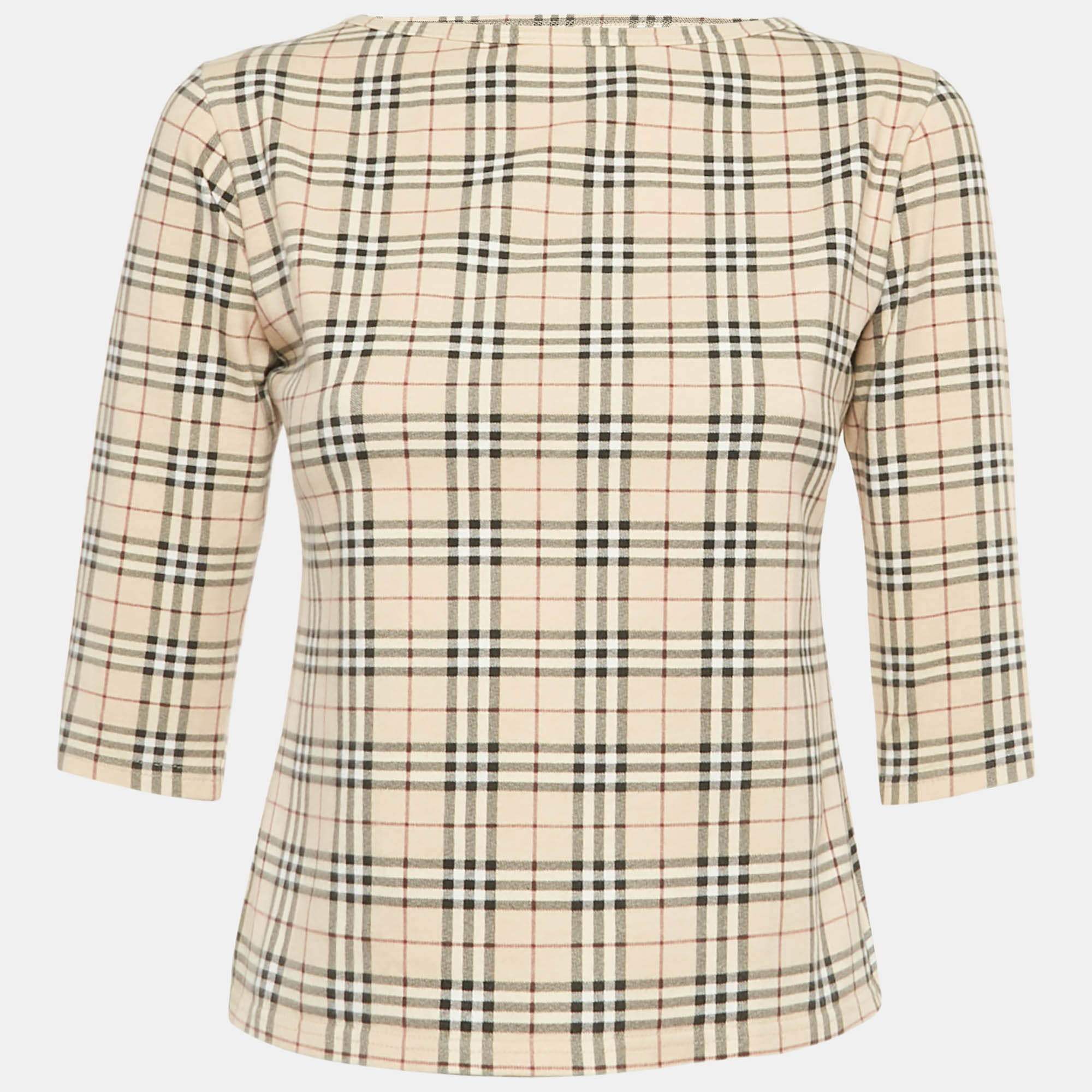 Pre-owned Burberry Beige Checks Jersey Long Sleeve Top M In Sand