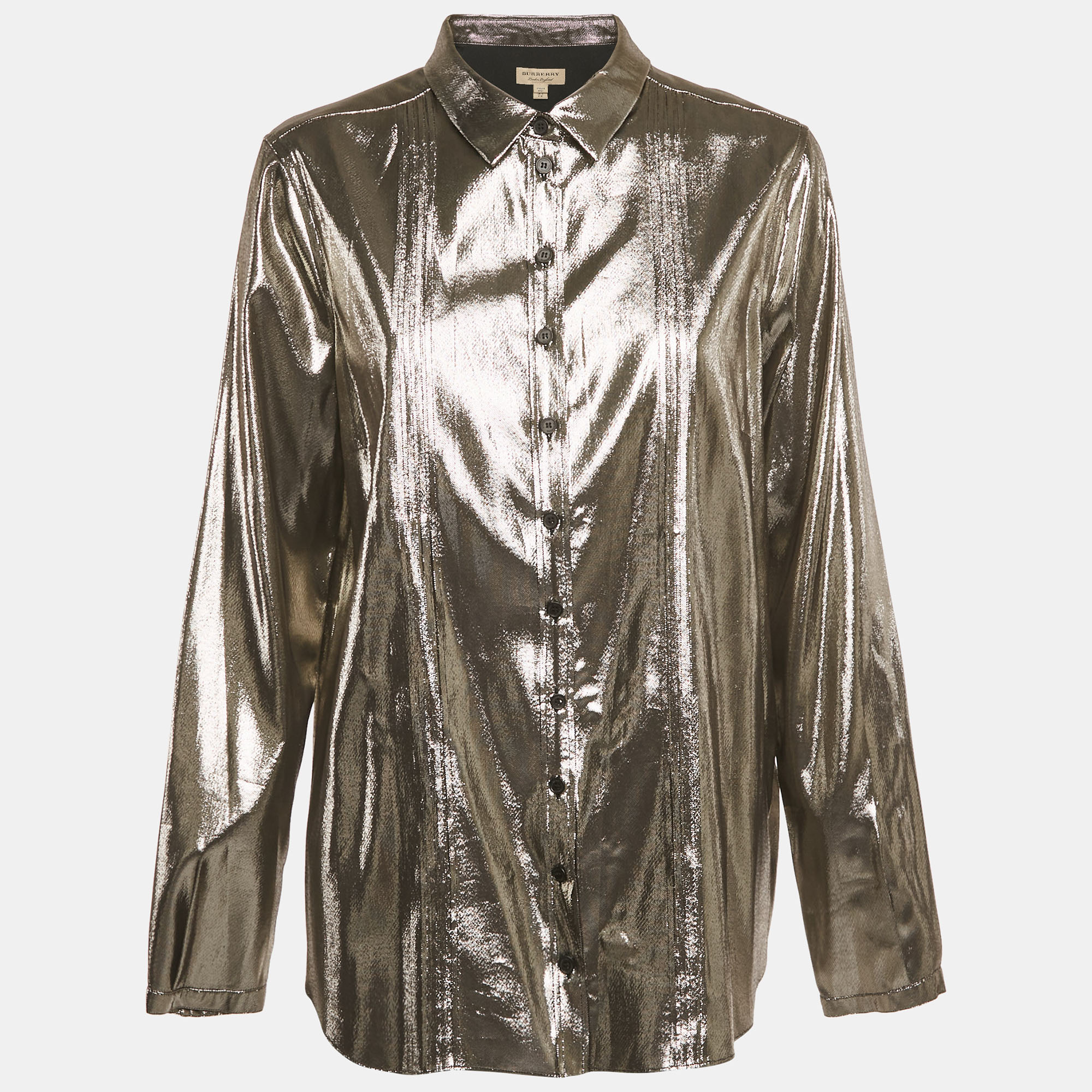 

Burberry London Metallic Lamé Pleated Shirt L