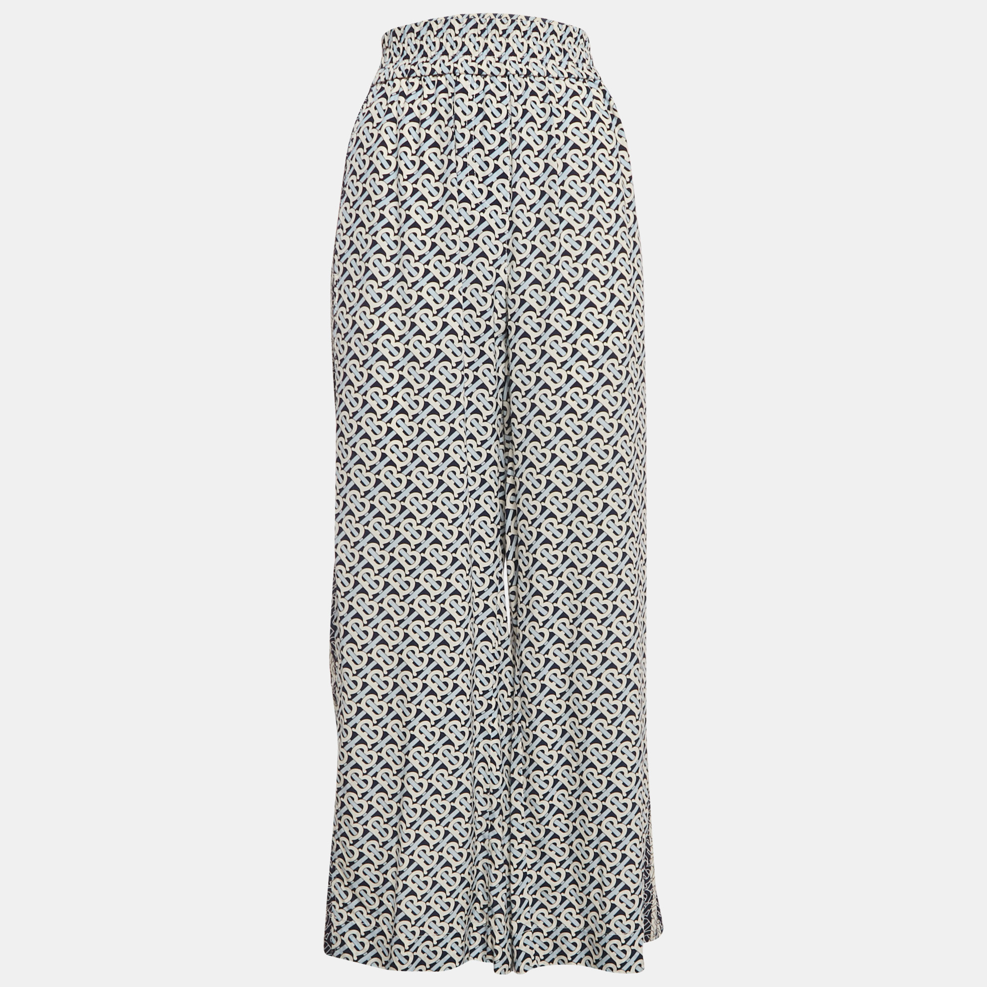 

Burberry Blue Monogram Print Silk Wide-Leg Trousers S