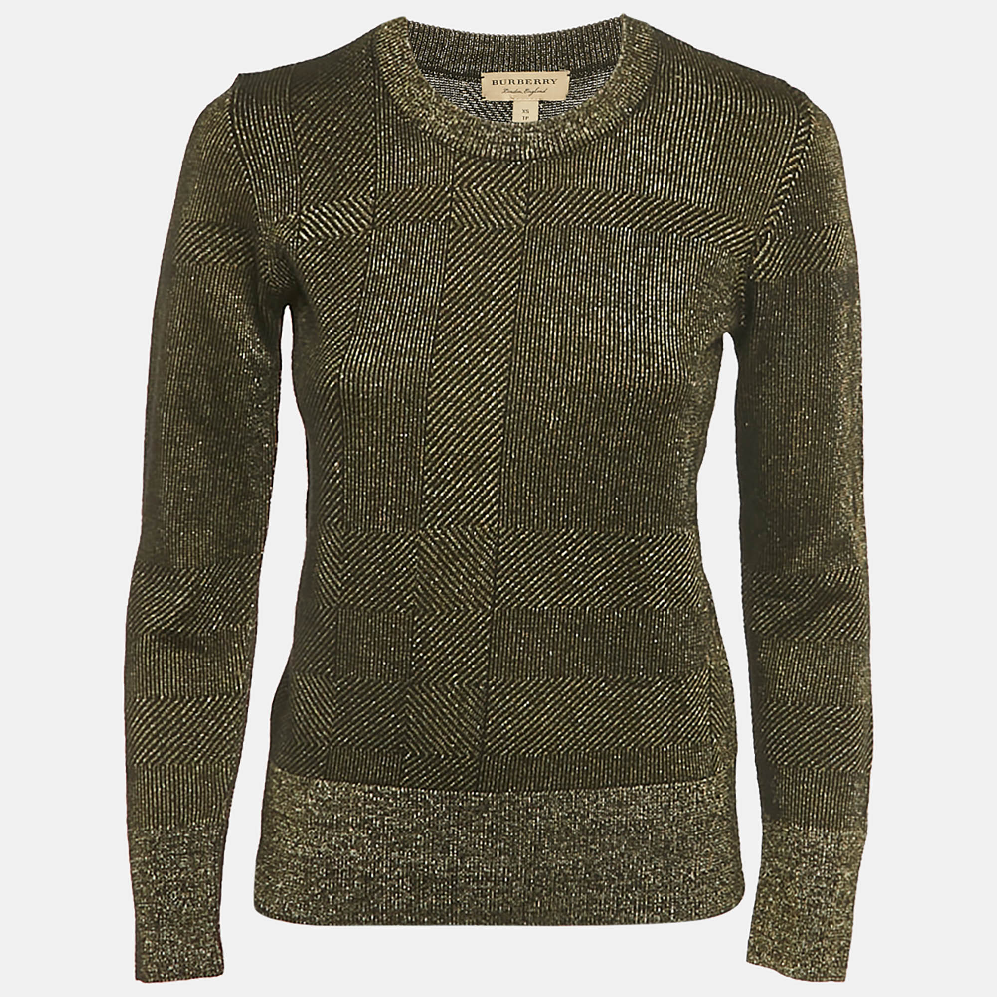 

Burberry Black Plaid Lurex Knit Pullover XS