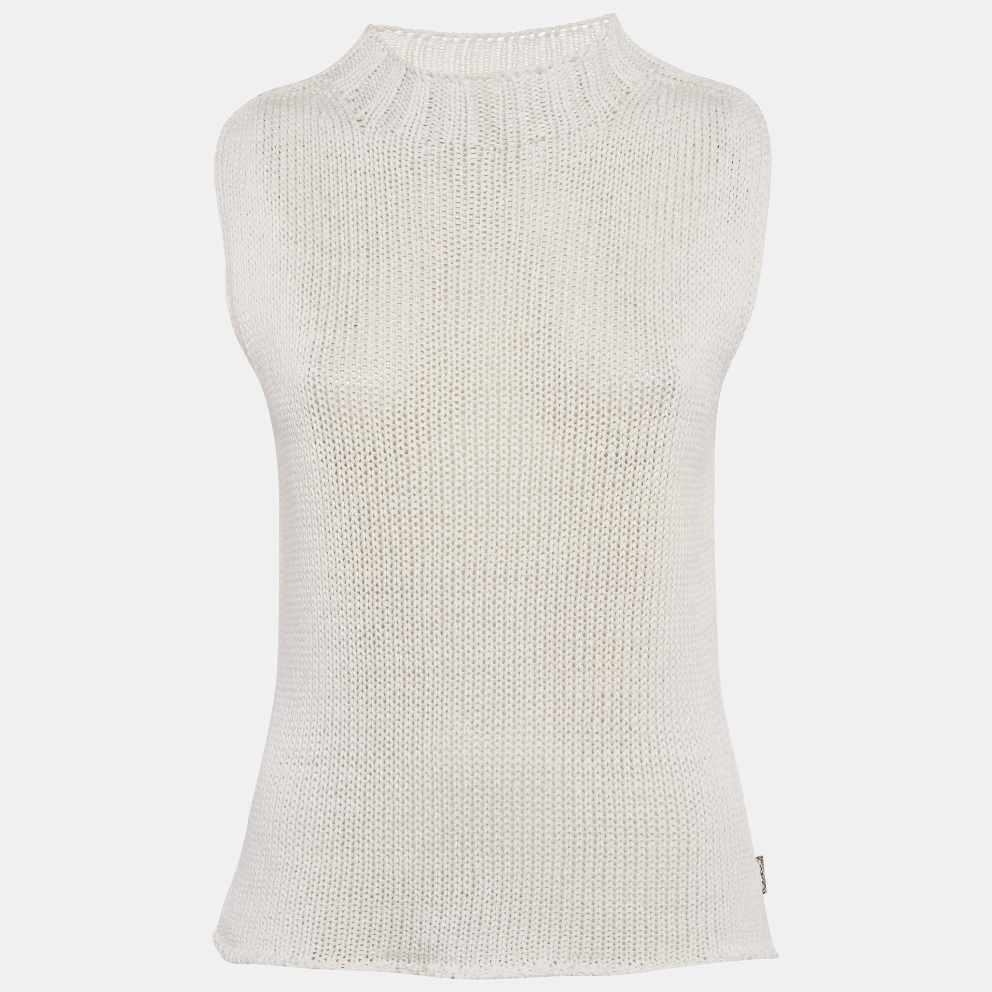 Pre-owned Burberry White Cotton Knit Sleeveless Top M