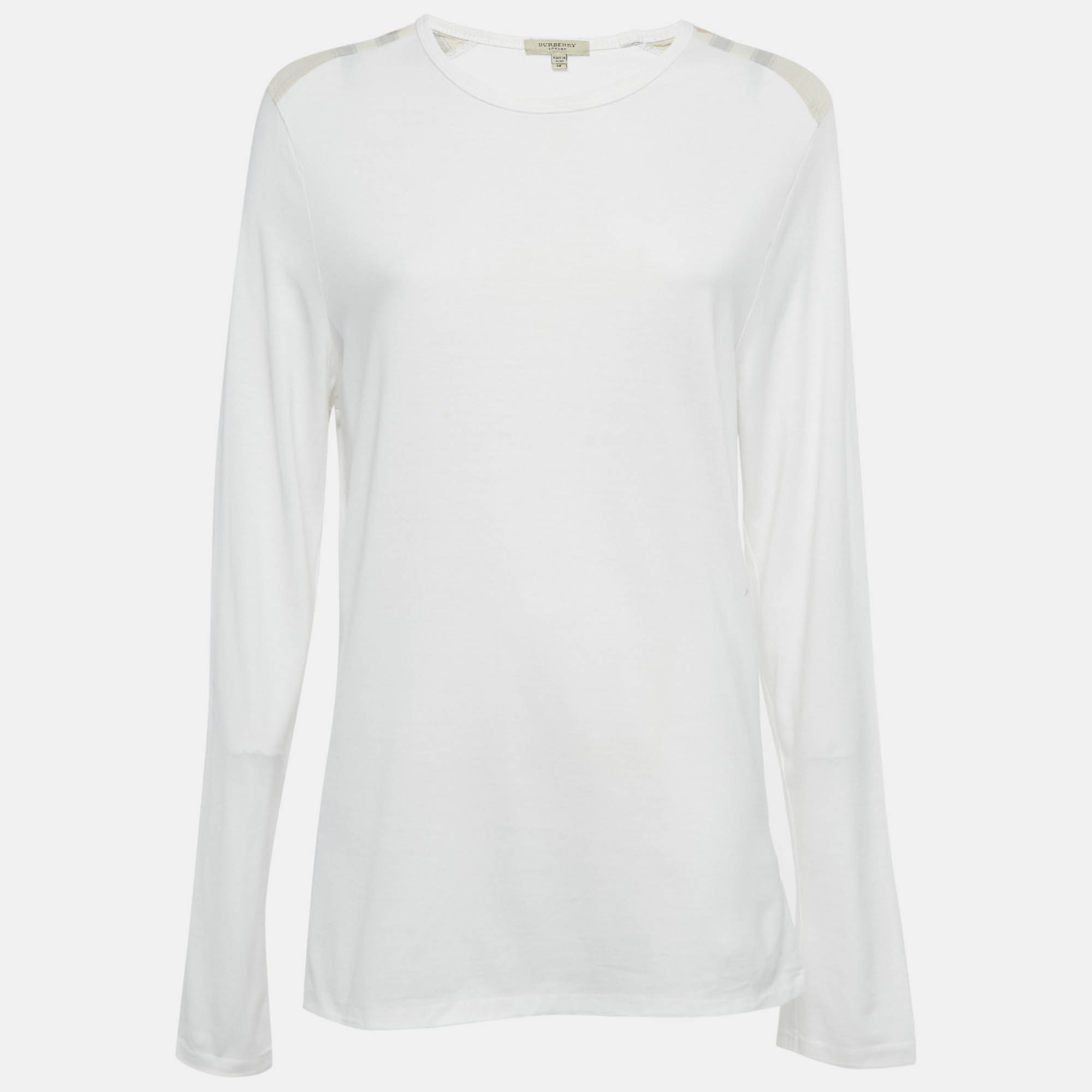 Pre-owned Burberry White Checks Shoulder Jersey Long Sleeve T-shirt M