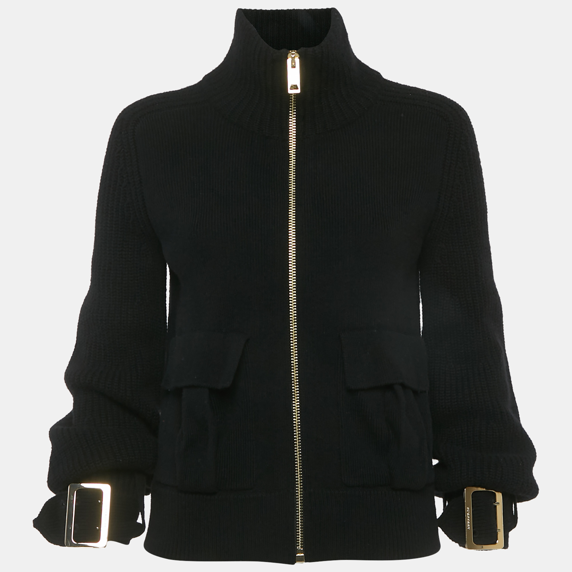 

Burberry Black Rib Knit Belted Cuff Jacket XS