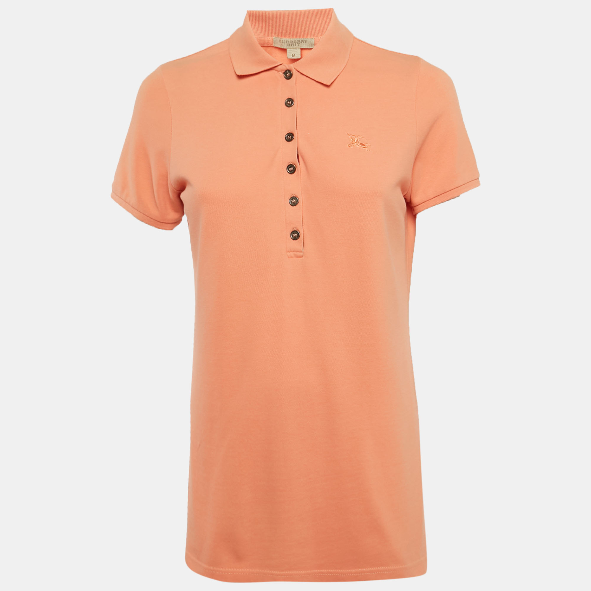 

Burberry Orange Logo Embroidered Cotton Polo T-Shirt M