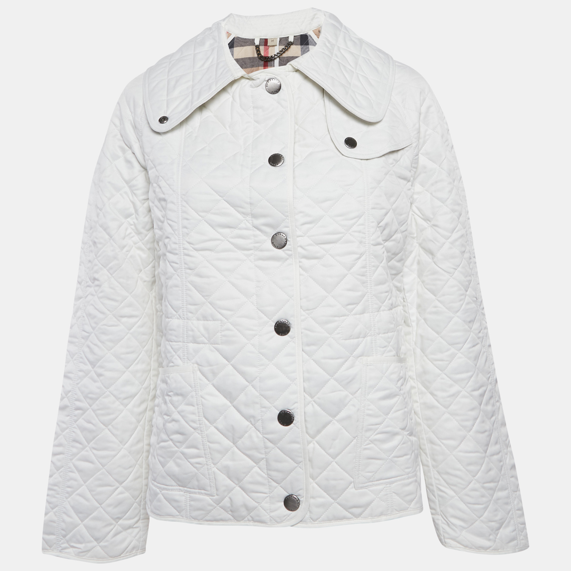 

Burberry Brit White Synthetic Quilted Button Front Jacket M