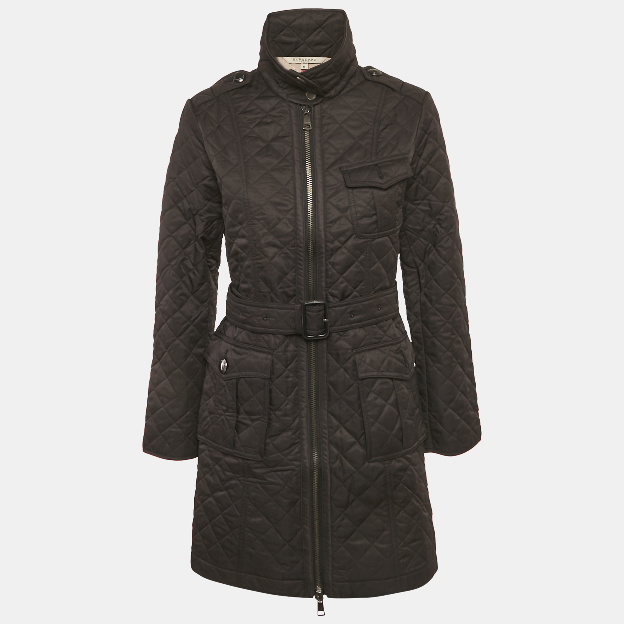 

Burberry Black Synthetic Quilted Mid-Length Coat M