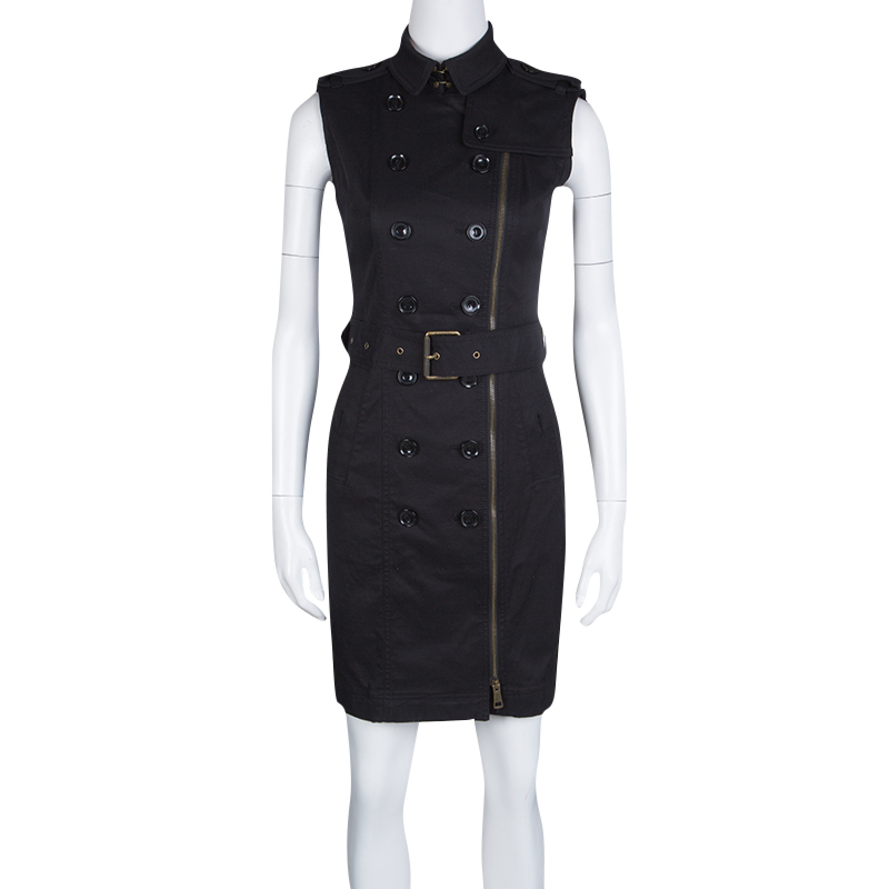 

Burberry Brit Black Zip Front Belted Sleeveless Trench Dress