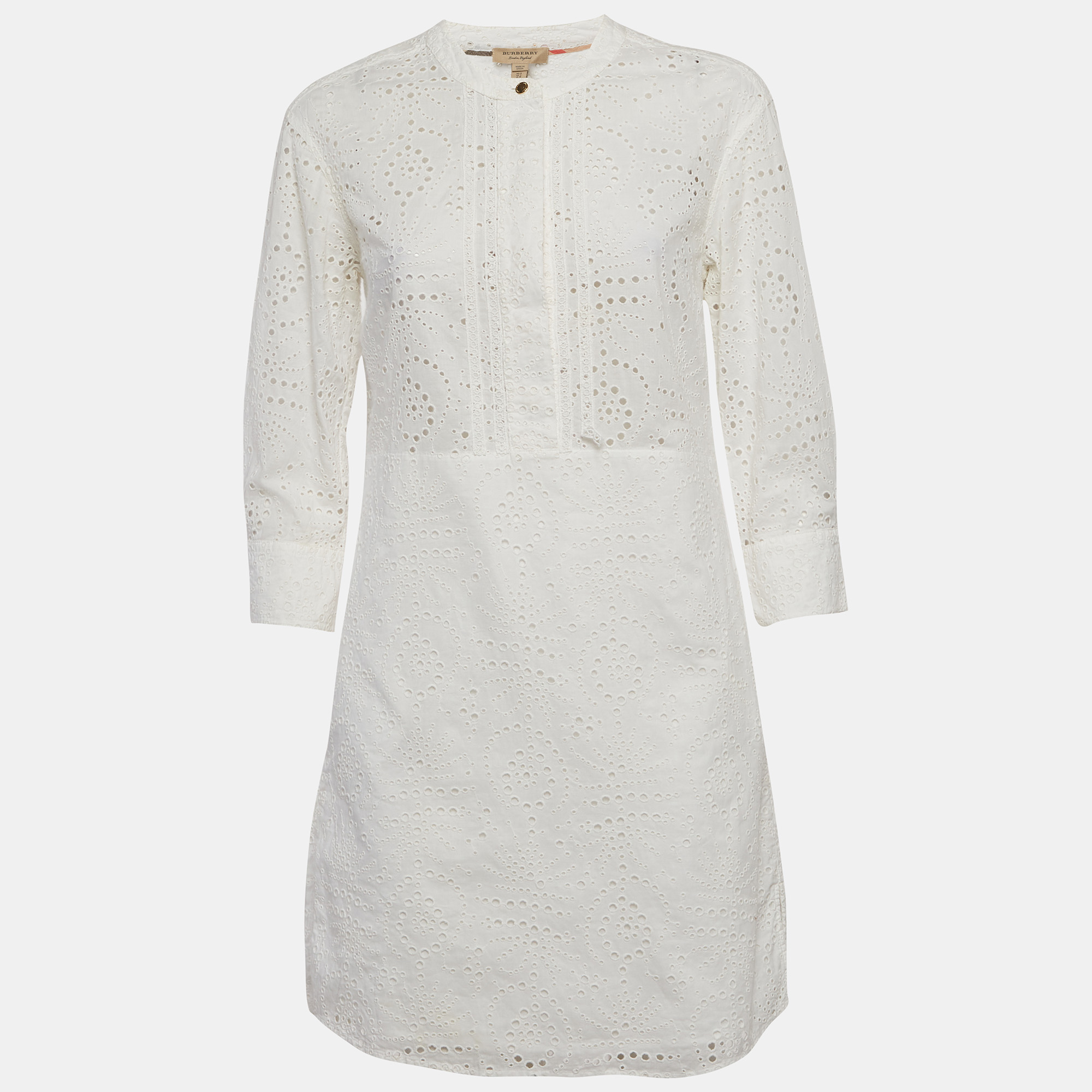 

Burberry White Cotton Daniela Eyelet Shirt Dress S