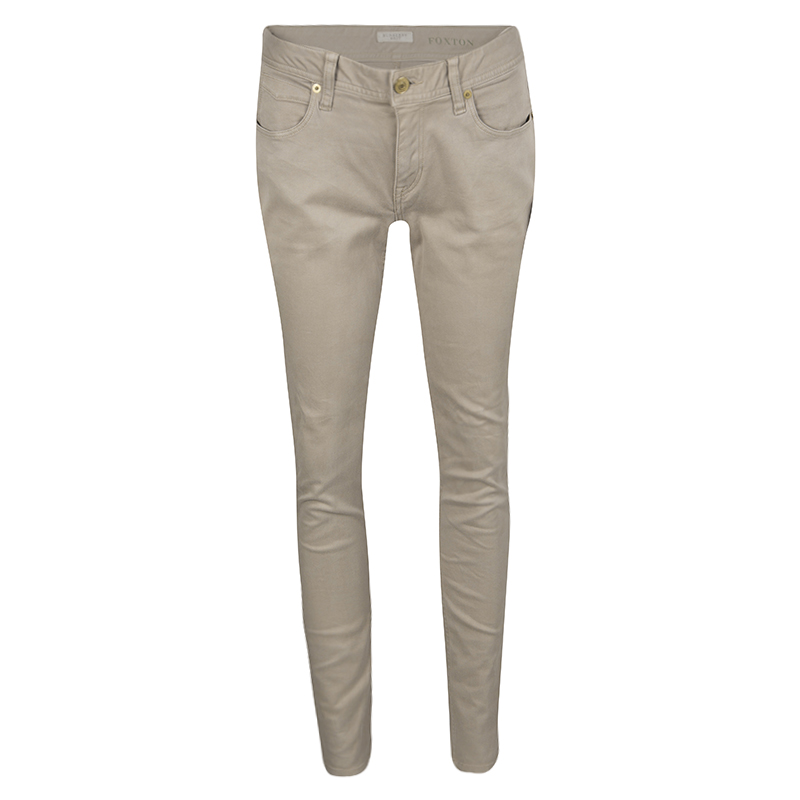 Burberry Brit Khaki Brown Stretch Cotton Zip Detail Foxton Skinny Jeans M  Burberry | TLC