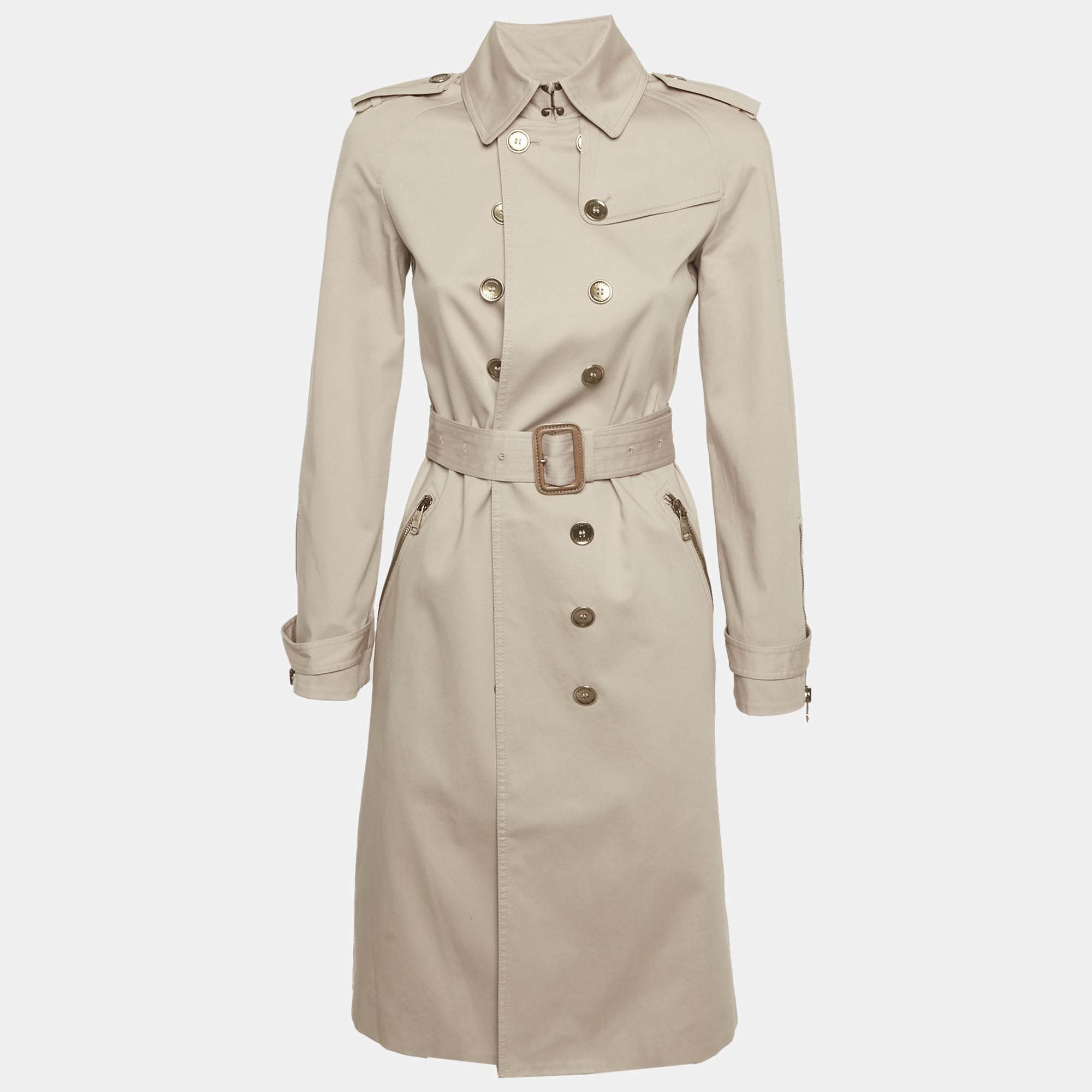 

Burberry Beige Gabardine Double Breasted Belted Trench Coat S