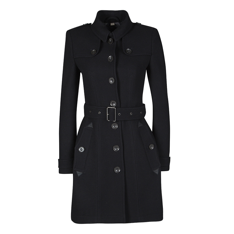 Black Wool Cashmere Belted Trench Coat 