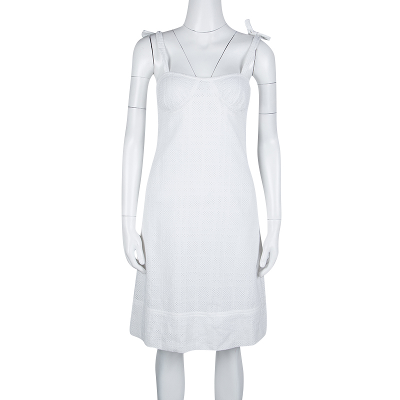 

Burberry London White Cotton Lace Tie Detail Sleeveless Dress