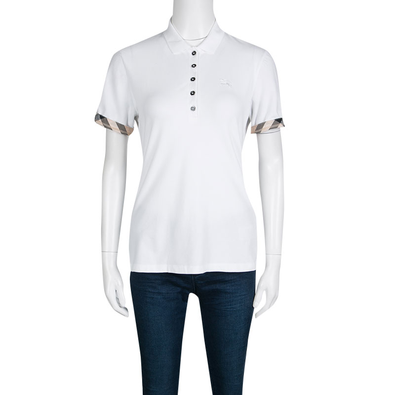 

Burberry Brit White Honeycomb Knit Reversible Sleeve Detail Polo T-Shirt