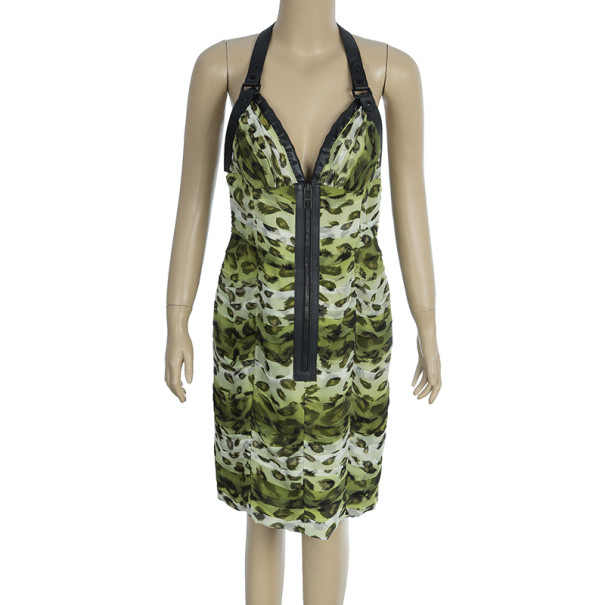

Burberry Prorsum Animal Print Halter Dress, Green