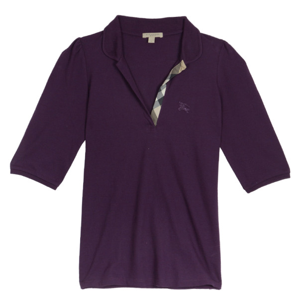 Pre Owned Burberry Brit Purple Long Sleeve Polo Top L