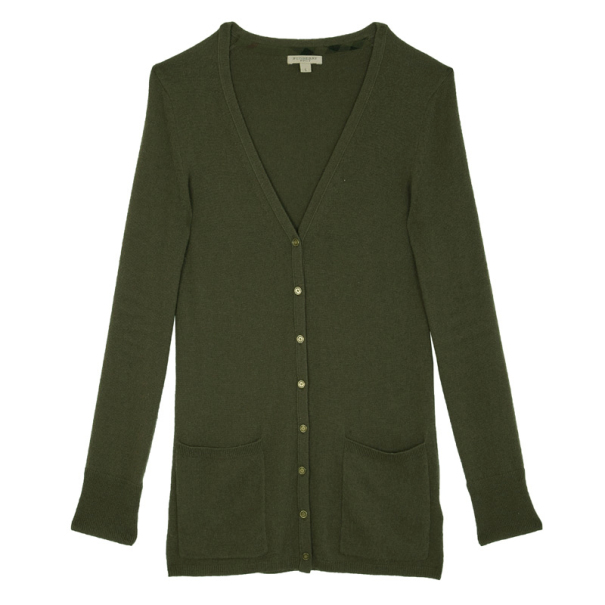 Pre Owned Burberry Green Button Down Novacheck Cuff Cardigan S