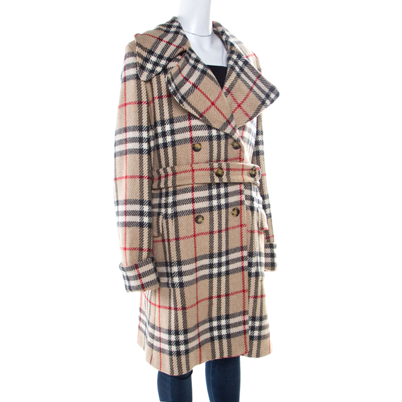 

Burberry London Beige Checked Wool Double Breasted Belted Blackheath Coat
