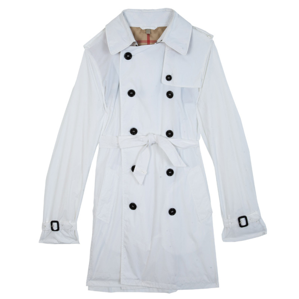 Pre Owned Burberry White Cotton Gabardine Trench Coat M