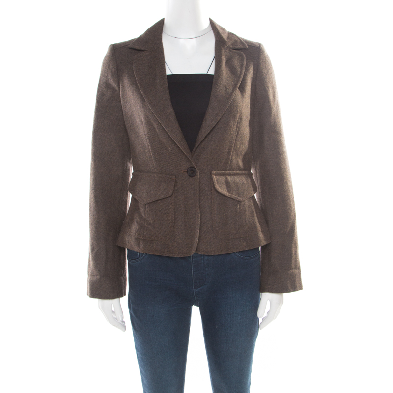Pre Owned Burberry London Brown Wool One Button Blazer S