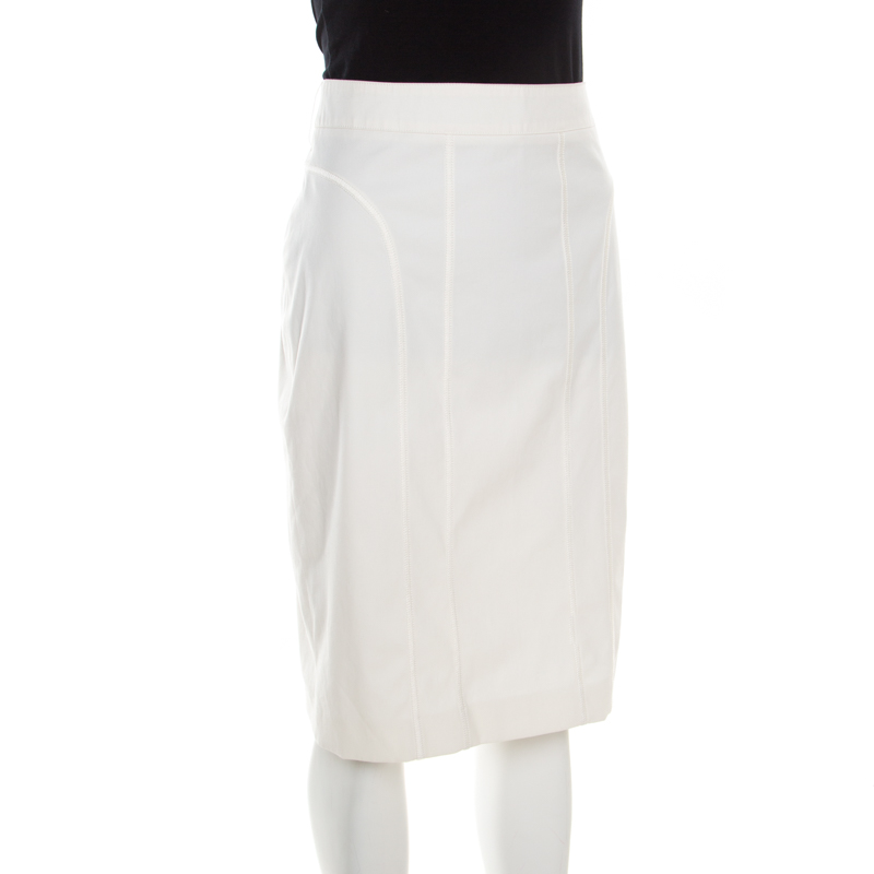 

Burberry Off White Cotton Twill Pencil Skirt